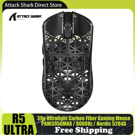 Souris Gaming Sans Fil Attack Shark R5 Ultra – PAW3950MAX 42g Fibre Carbone - GamerZone