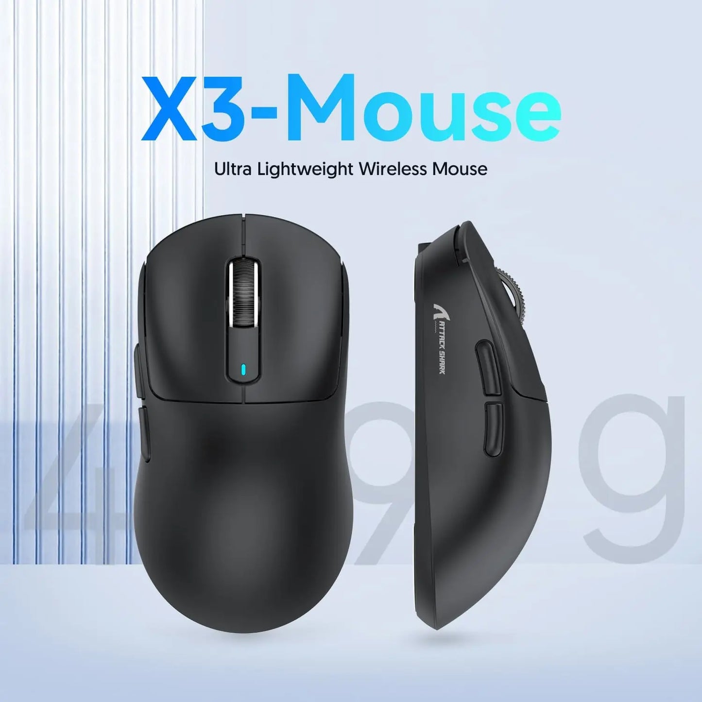 Souris Gaming Sans Fil Attack Shark X3 – Tri-Mode 2.4G/BT/Filaire – Capteur PAW3395 – 49g Ultra Légère – 200H Autonomie - GamerZone