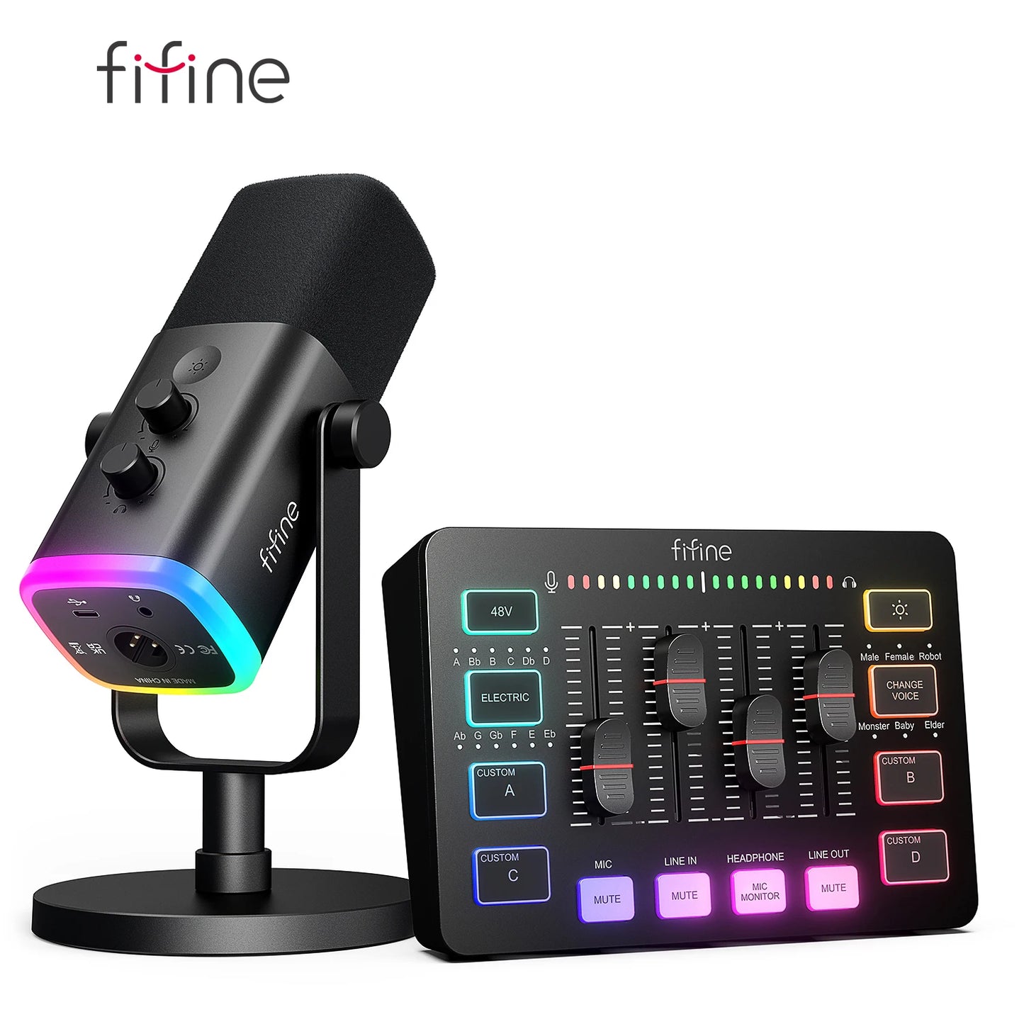 kit streaming FIFINE KS5 micro table mixage RGB gaming