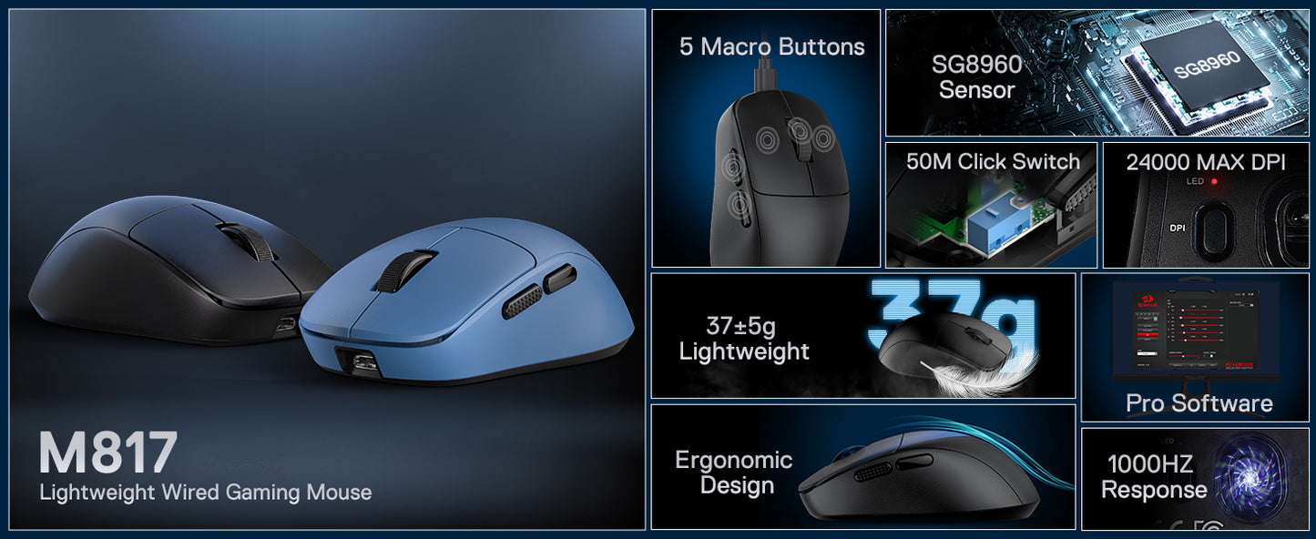 Souris Gaming Filaire Ultra Légère Redragon M817 24000 DPI - GamerZone