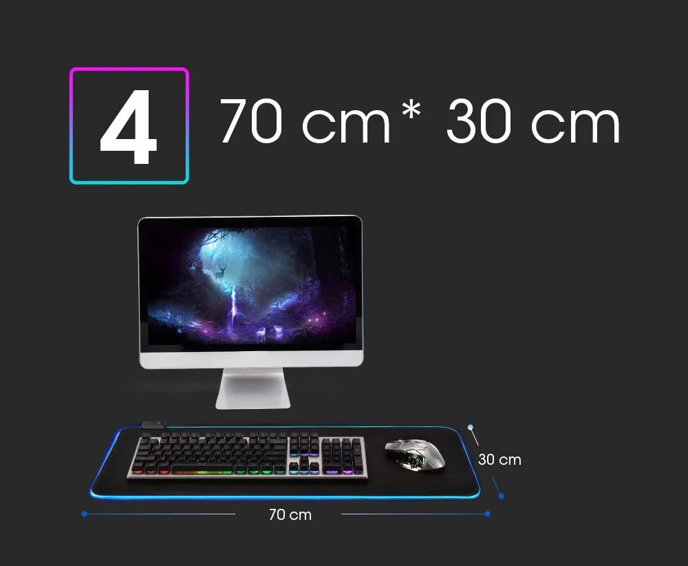Tapis de souris gaming RGB LED — 10 tailles 14 modes GamerZone
