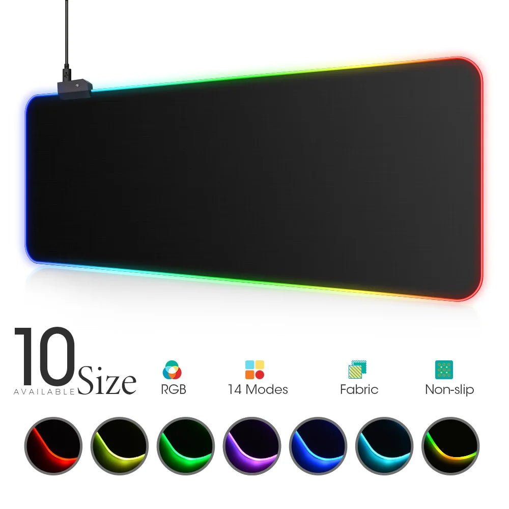 Tapis de souris gaming RGB LED — 10 tailles 14 modes GamerZone