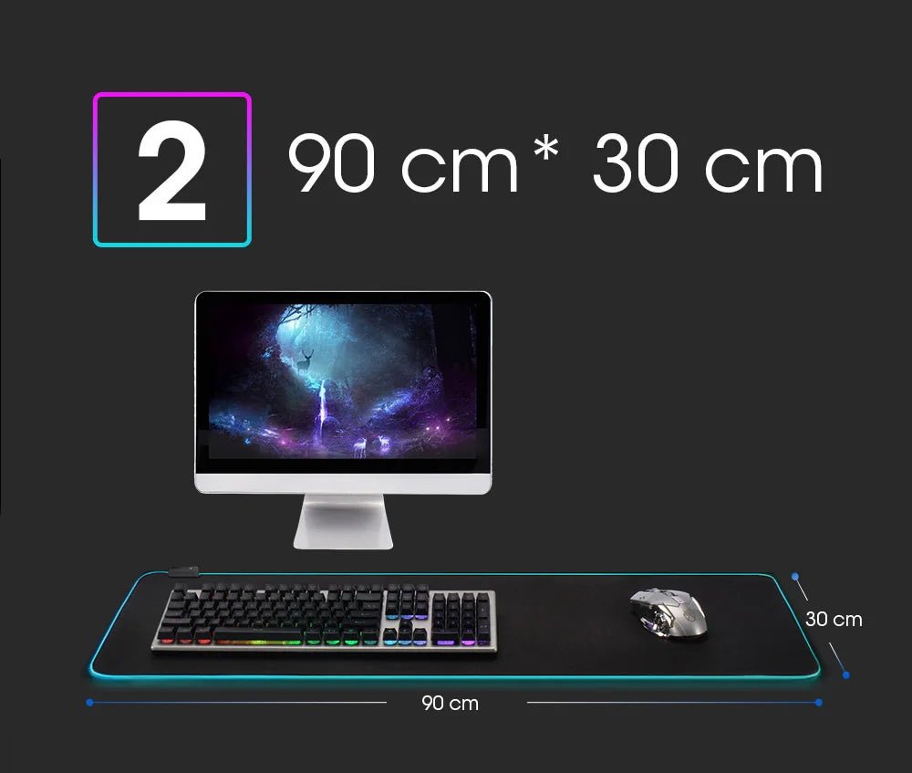 Tapis de souris gaming RGB LED — 10 tailles 14 modes GamerZone