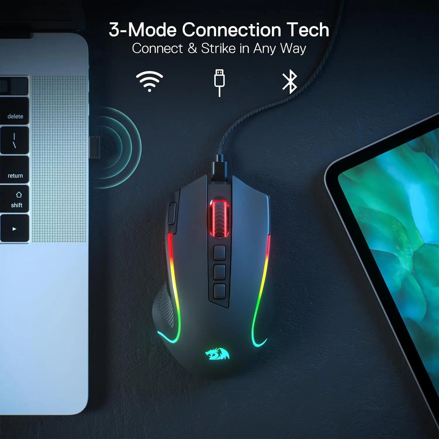 Souris Gaming Sans Fil Redragon M612 PRO — Tri - Mode RGB / 8000 DPI - GamerZone