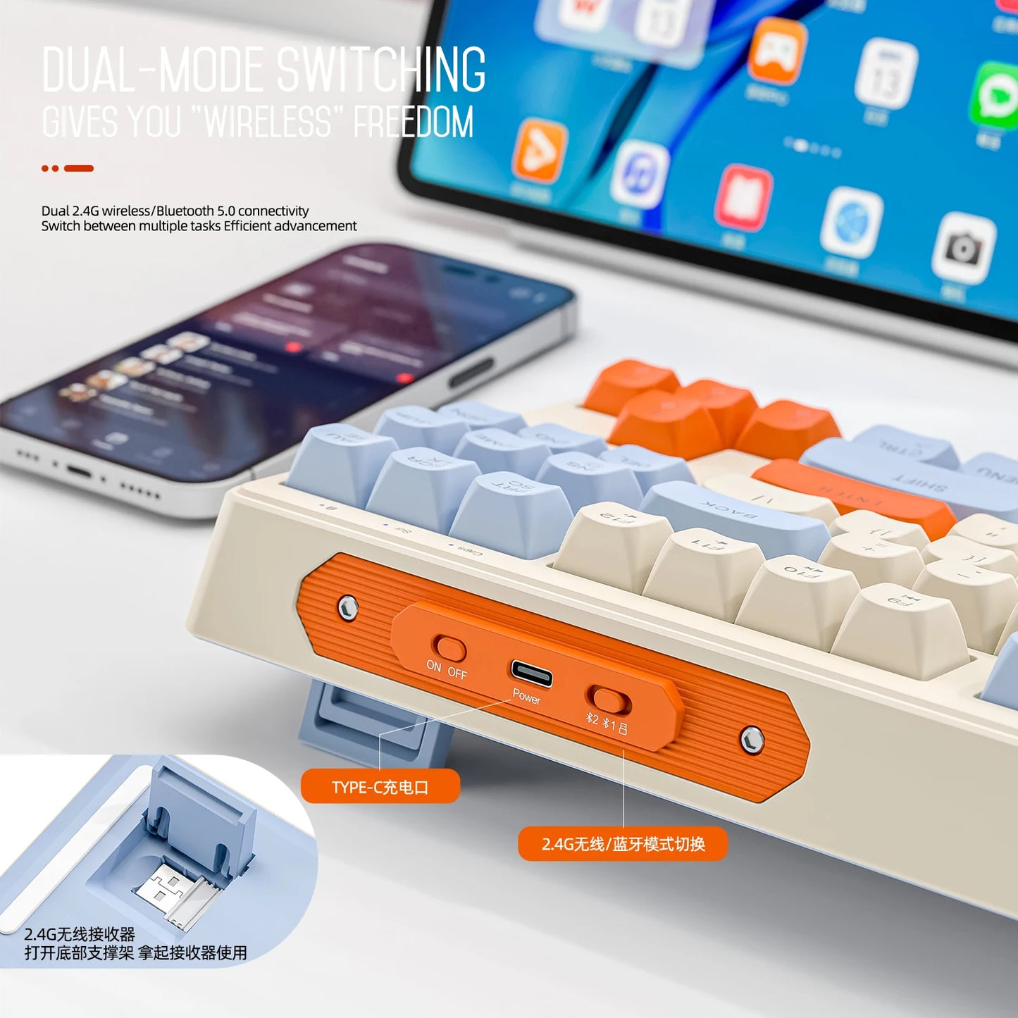 Clavier Gaming Sans Fil M87 — 87 Touches Bluetooth + 2.4G RGB PBT Ball Cap - GamerZone
