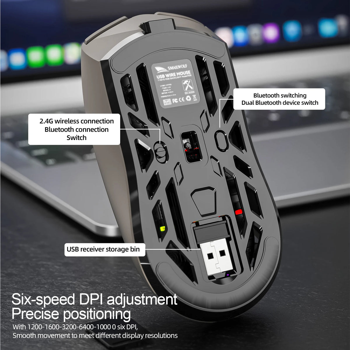 SMAILWOLF RS8 – Souris Gaming Sans Fil 10 000 DPI 1000 Hz - GamerZone