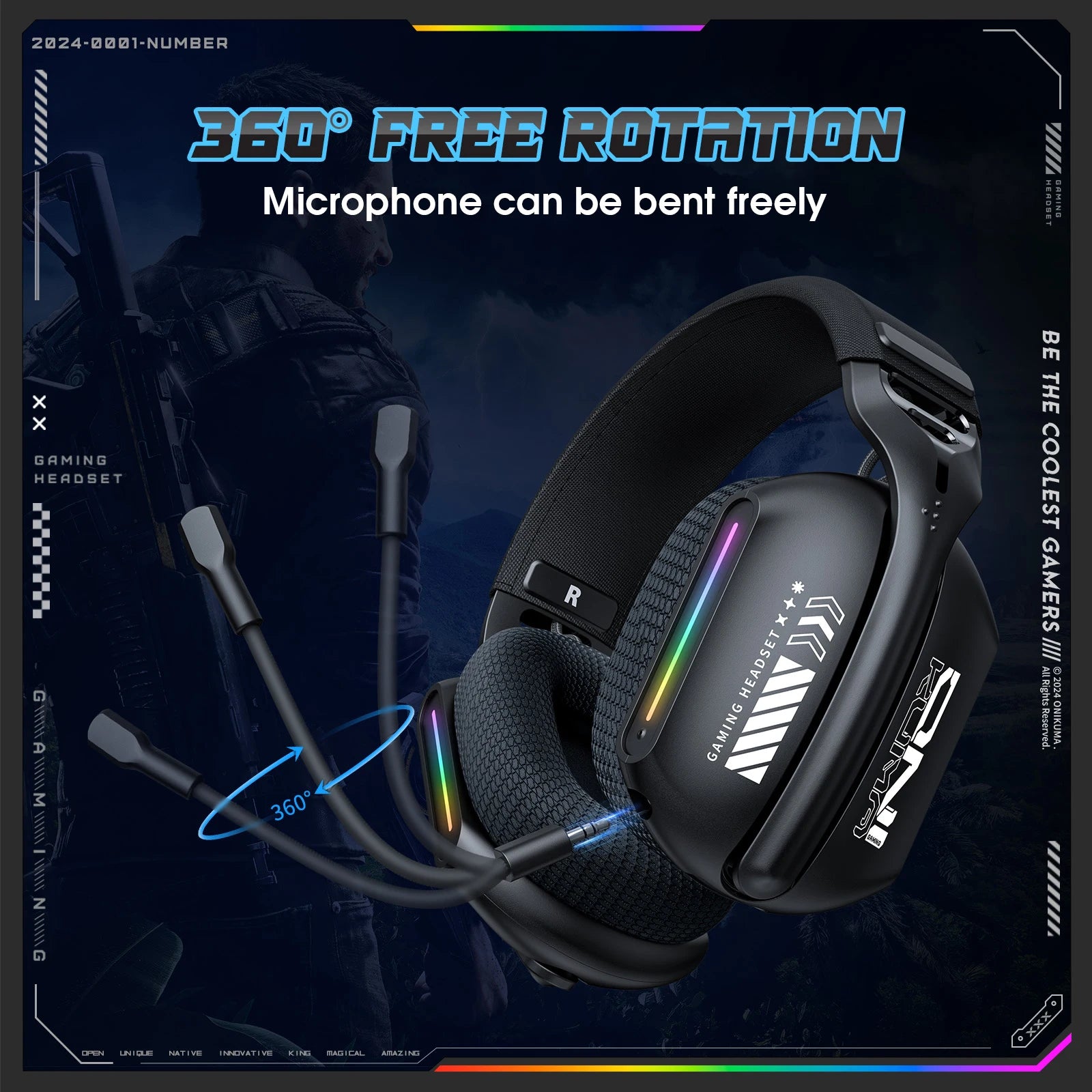 Casque Gaming Sans Fil ONIKUMA GT808 — RGB / 3 Modes / Bluetooth 5.3 / 2.4GHz - GamerZone