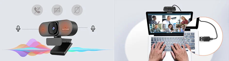 Webcam Streaming NUROUM 4K — Auto Focus IA, Réduction de Bruit, Cadrage Automatique