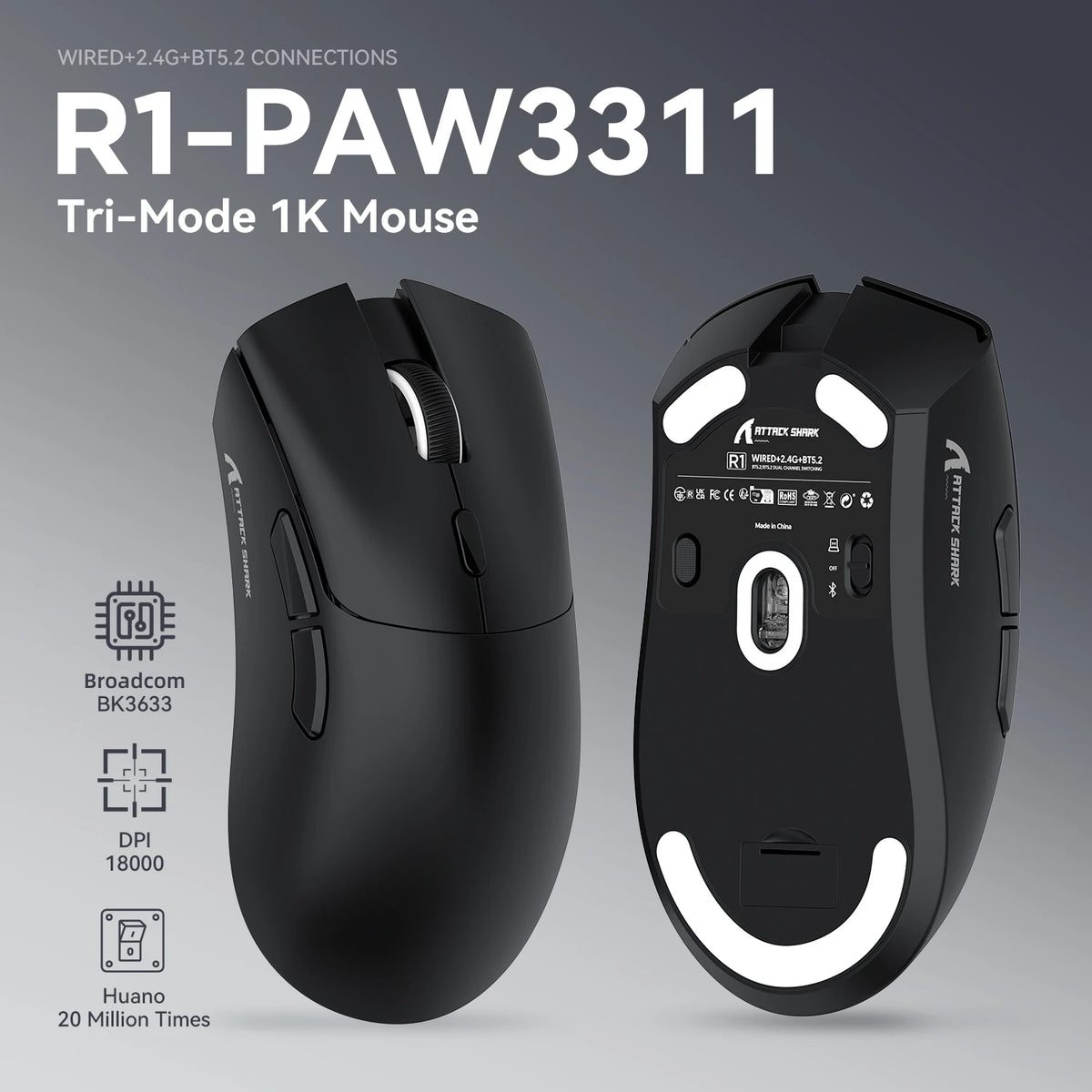 Attack Shark R1 – Souris Gaming Sans Fil 18 000 DPI 1000 Hz - GamerZone