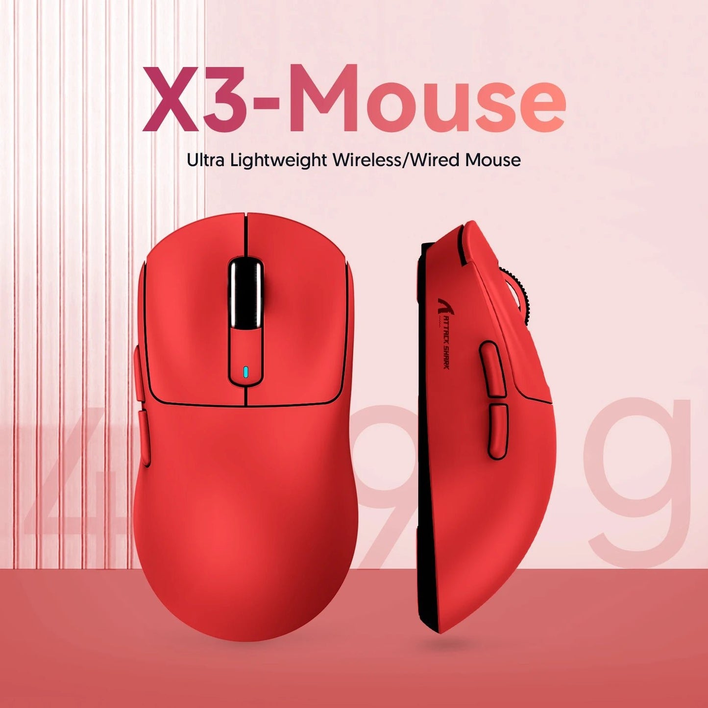 Souris Gaming Sans Fil Attack Shark X3 – Tri-Mode 2.4G/BT/Filaire – Capteur PAW3395 – 49g Ultra Légère – 200H Autonomie - GamerZone