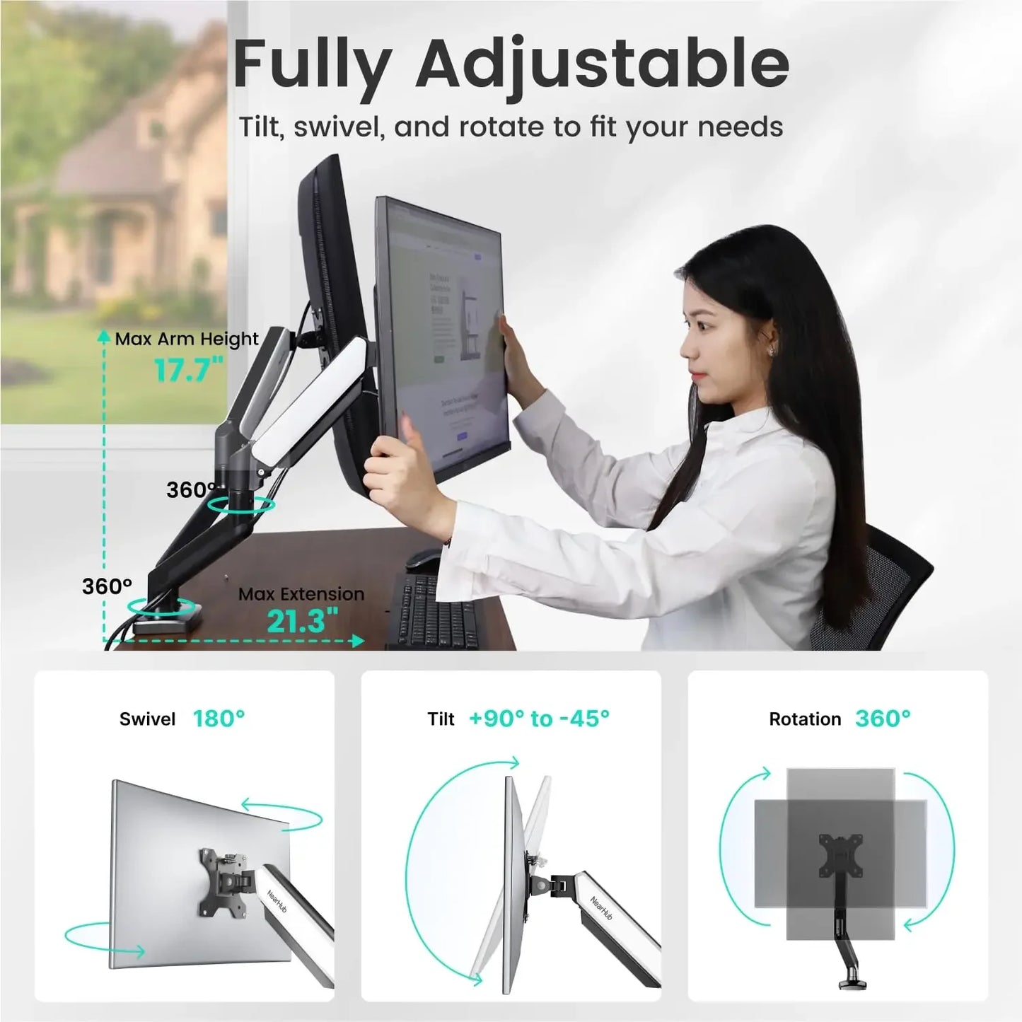 Bras Double Écran Gaming — Support Moniteur Dual 13 - 32" - GamerZone