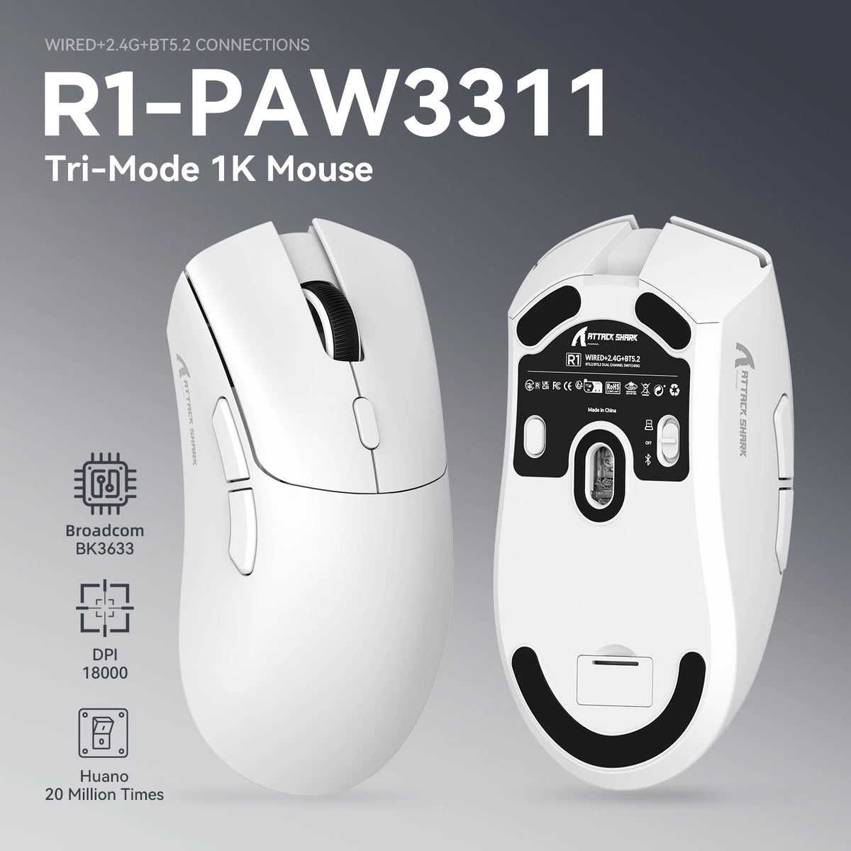 Attack Shark R1 – Souris Gaming Sans Fil 18 000 DPI 1000 Hz - GamerZone