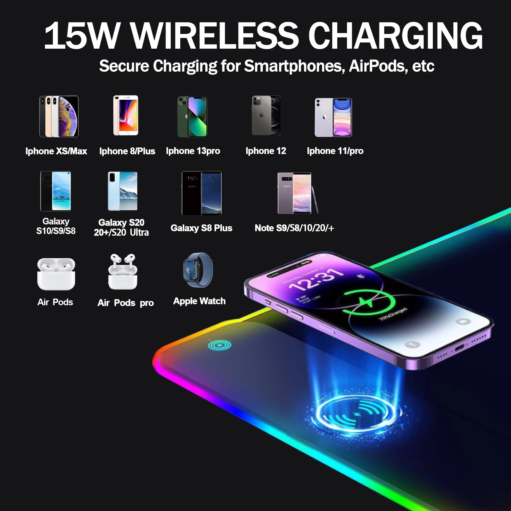 Tapis de Souris Gaming RGB Chargeur Sans Fil 15W XL - GamerZone