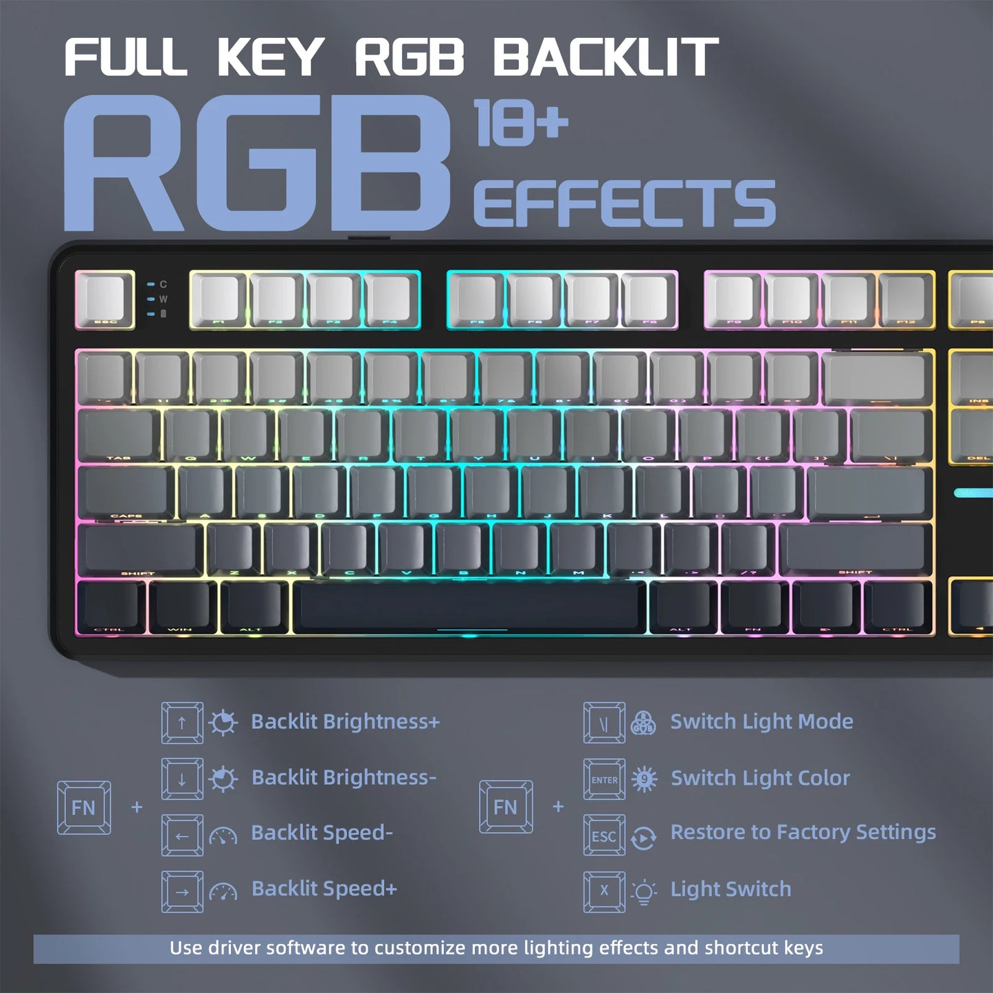 Clavier Mécanique Gaming Sans Fil Attack Shark X87 – 80% Tri-Mode 2.4G/BT/Filaire – Hot-Swap – RGB 18+ Effets – Batterie 4000mAh