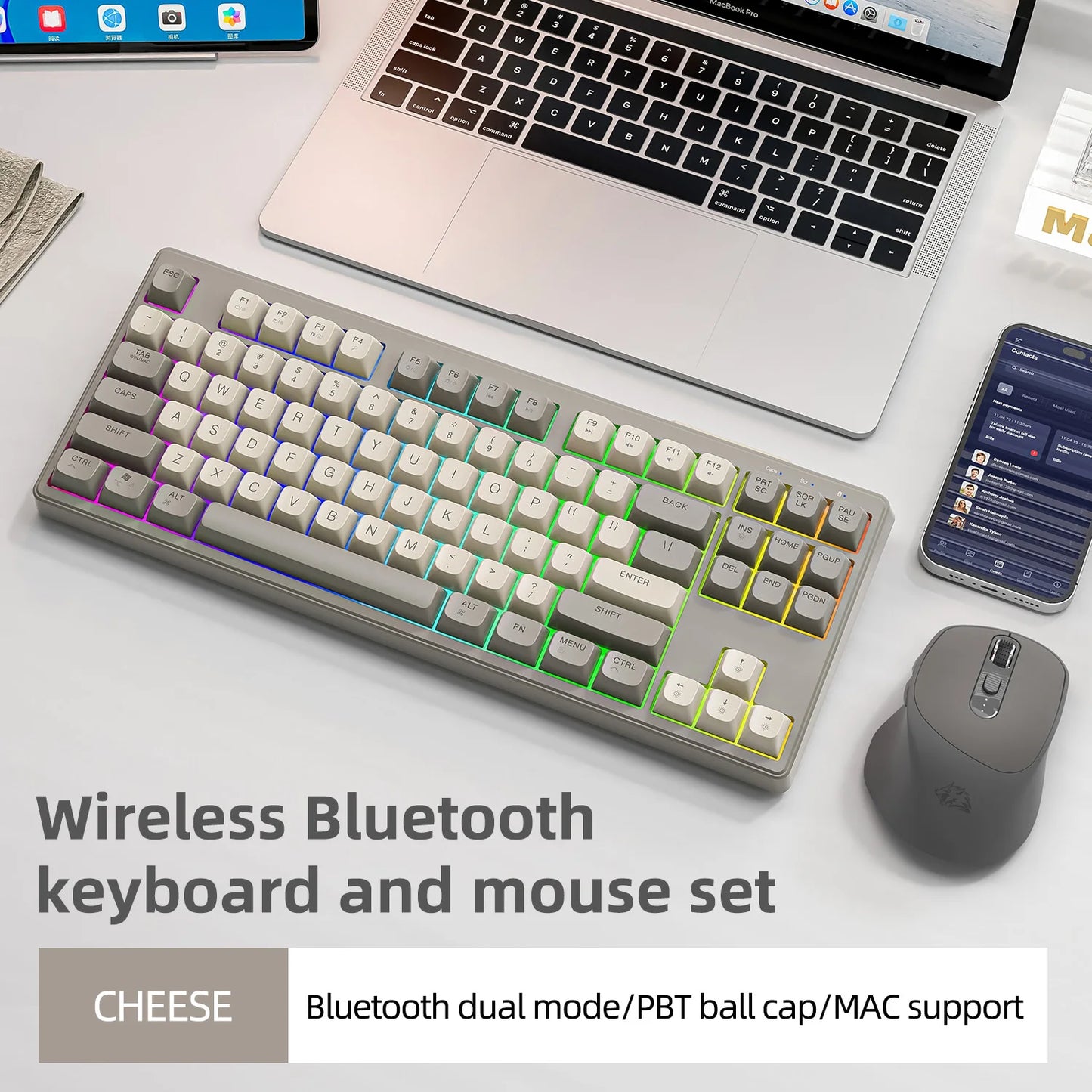 Clavier Gaming Sans Fil M87 — 87 Touches Bluetooth + 2.4G RGB PBT Ball Cap - GamerZone