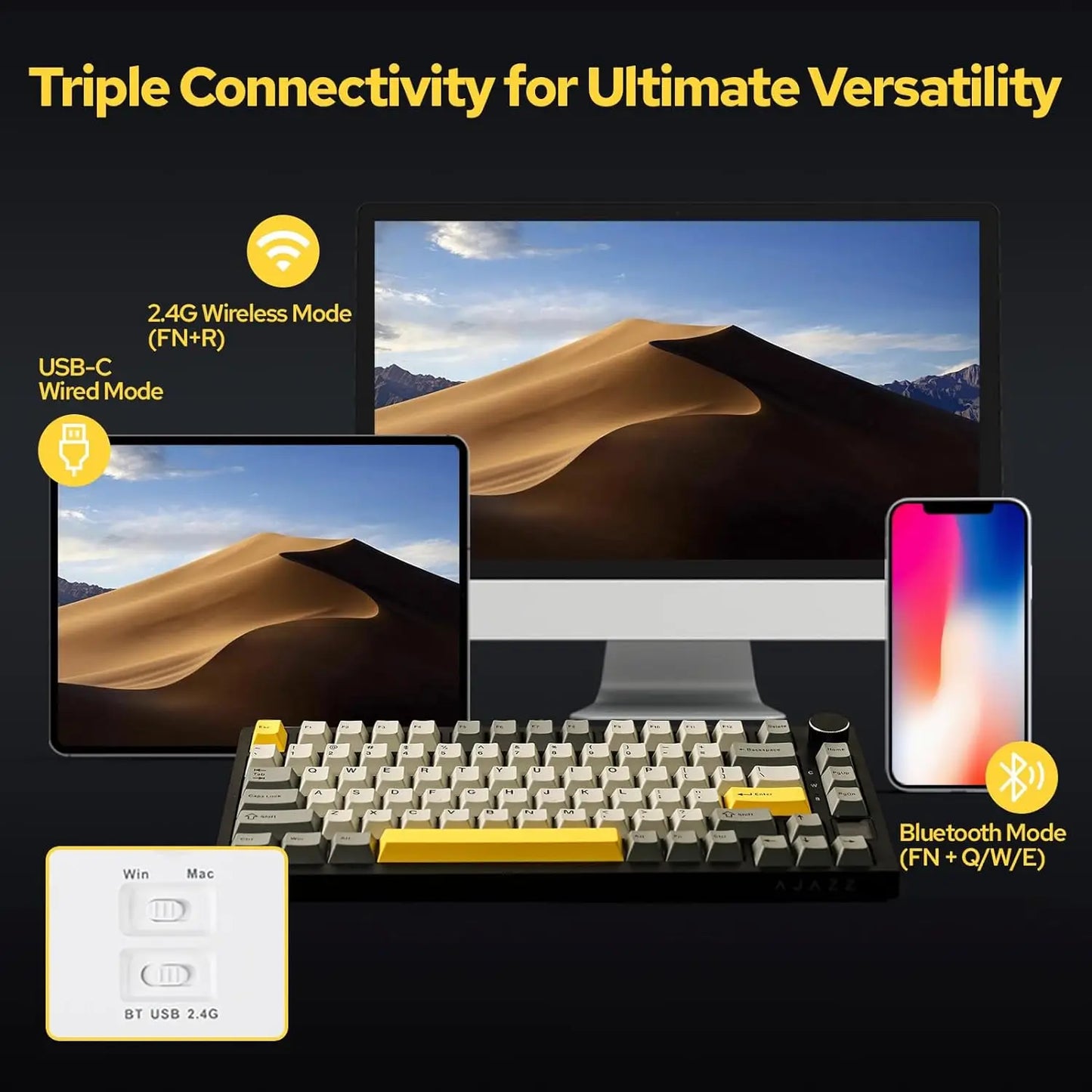 Clavier Mécanique Gaming Ajazz AK820 — Bluetooth / Sans Fil / RGB 75% - GamerZone