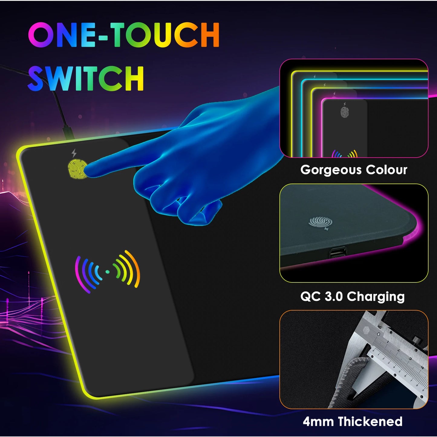Tapis de Souris Gaming RGB Chargeur Sans Fil 15W XL - GamerZone