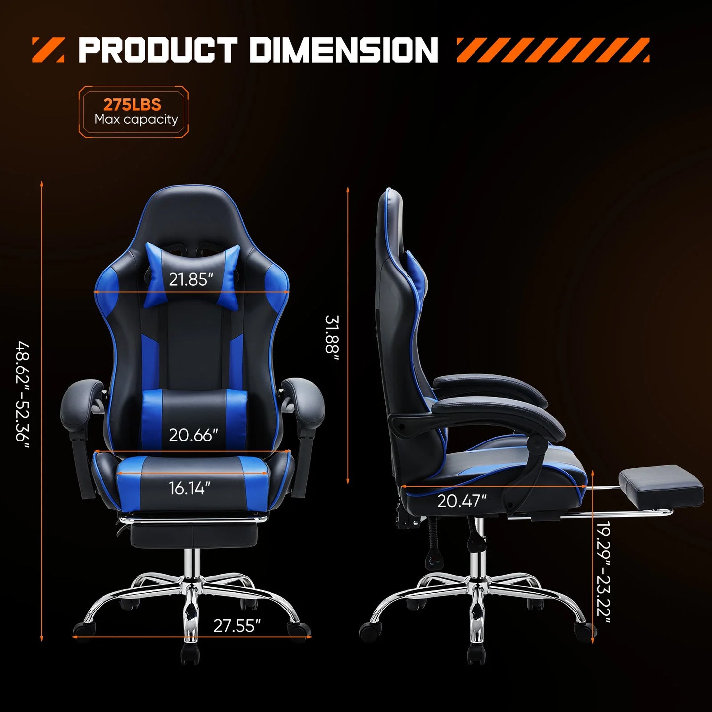 Chaise Gaming JHK — Cuir PU, Repose-pieds, Accoudoirs Réglables, Soutien Lombaire - GamerZone