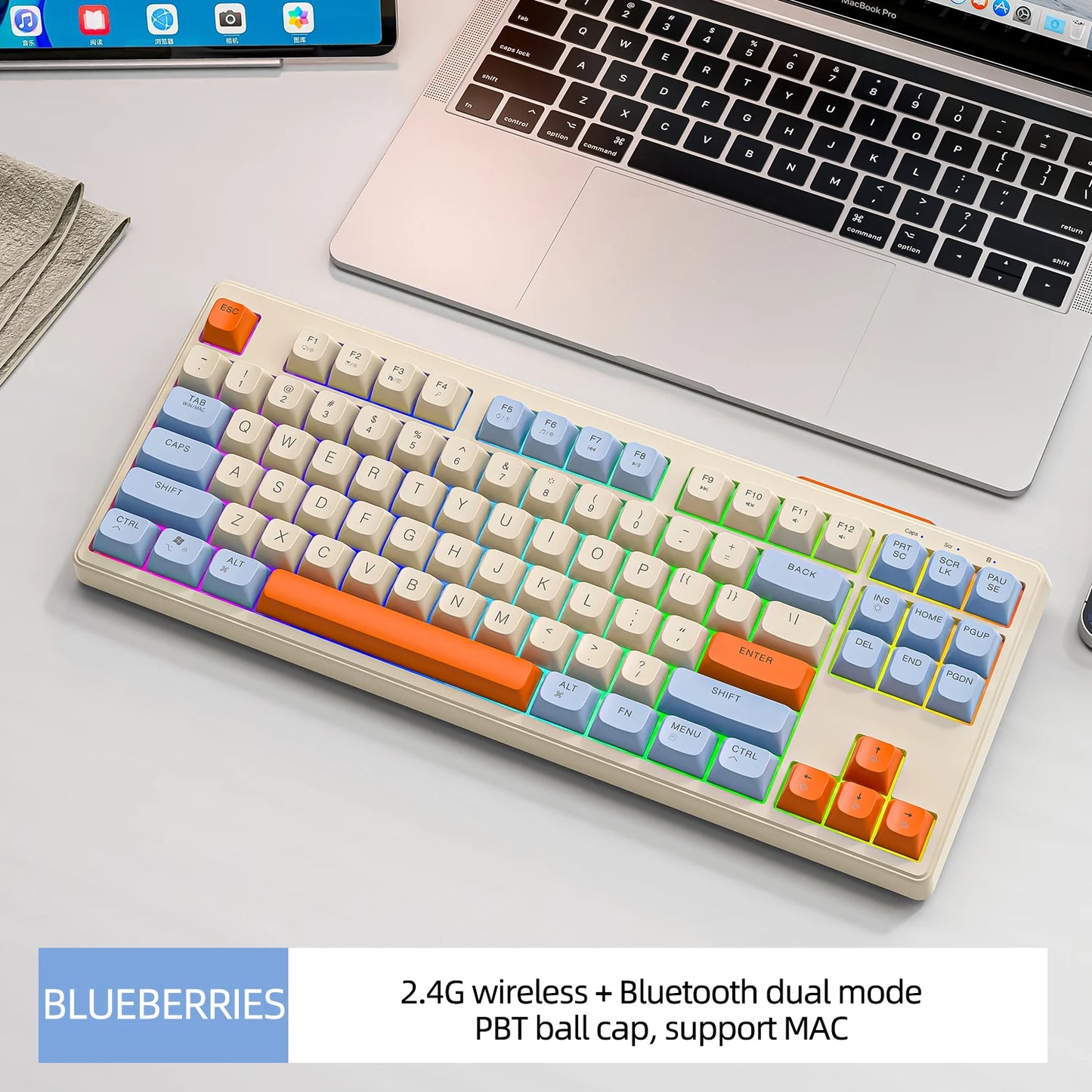 Clavier Gaming Sans Fil M87 — 87 Touches Bluetooth + 2.4G RGB PBT Ball Cap - GamerZone