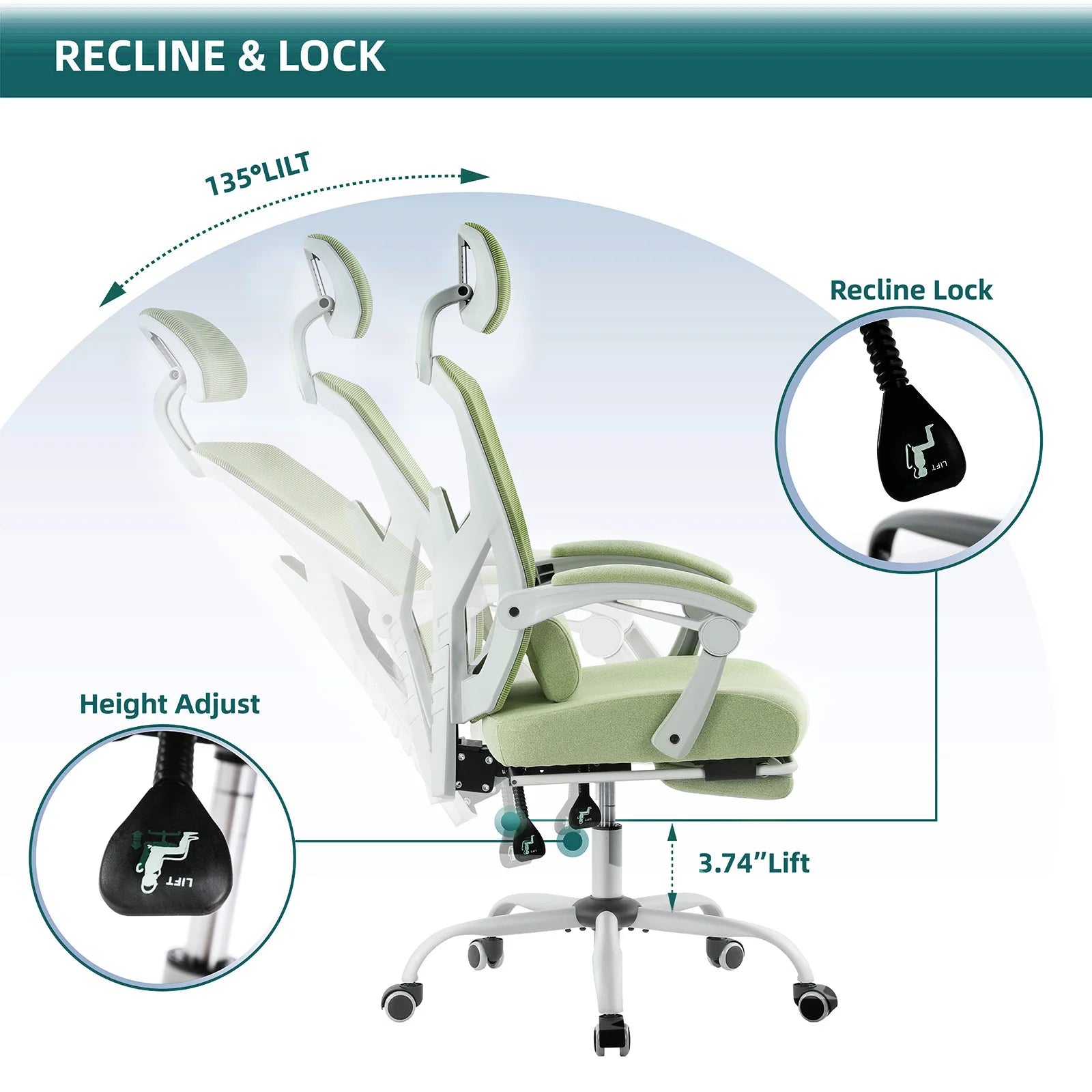 Chaise Ergonomique Gaming JHK — Dossier Haut Maille, Repose-pieds, Soutien Lombaire - GamerZone