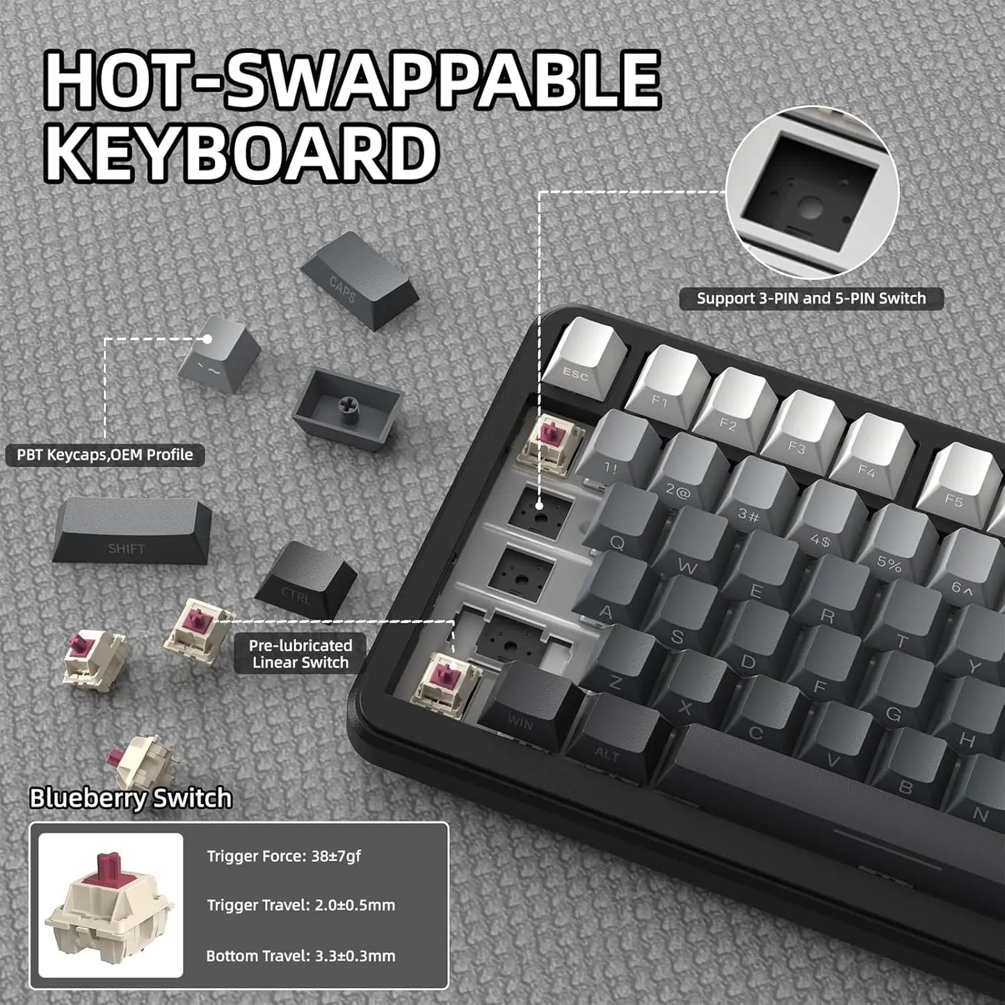 Clavier Mécanique Attack Shark X85Pro - 75% Écran Hot-Swap Sans Fil RGB