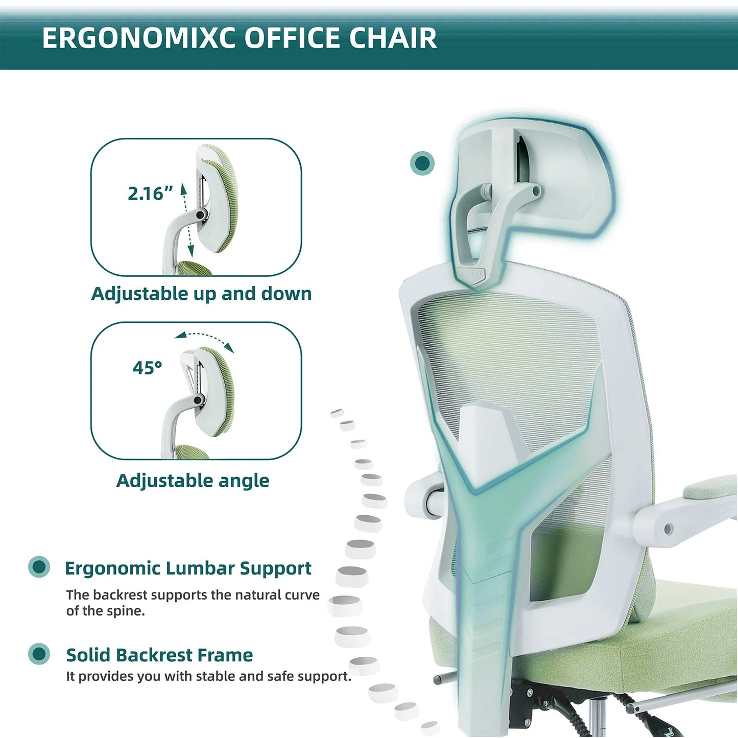 Chaise Ergonomique Gaming JHK — Dossier Haut Maille, Repose-pieds, Soutien Lombaire - GamerZone