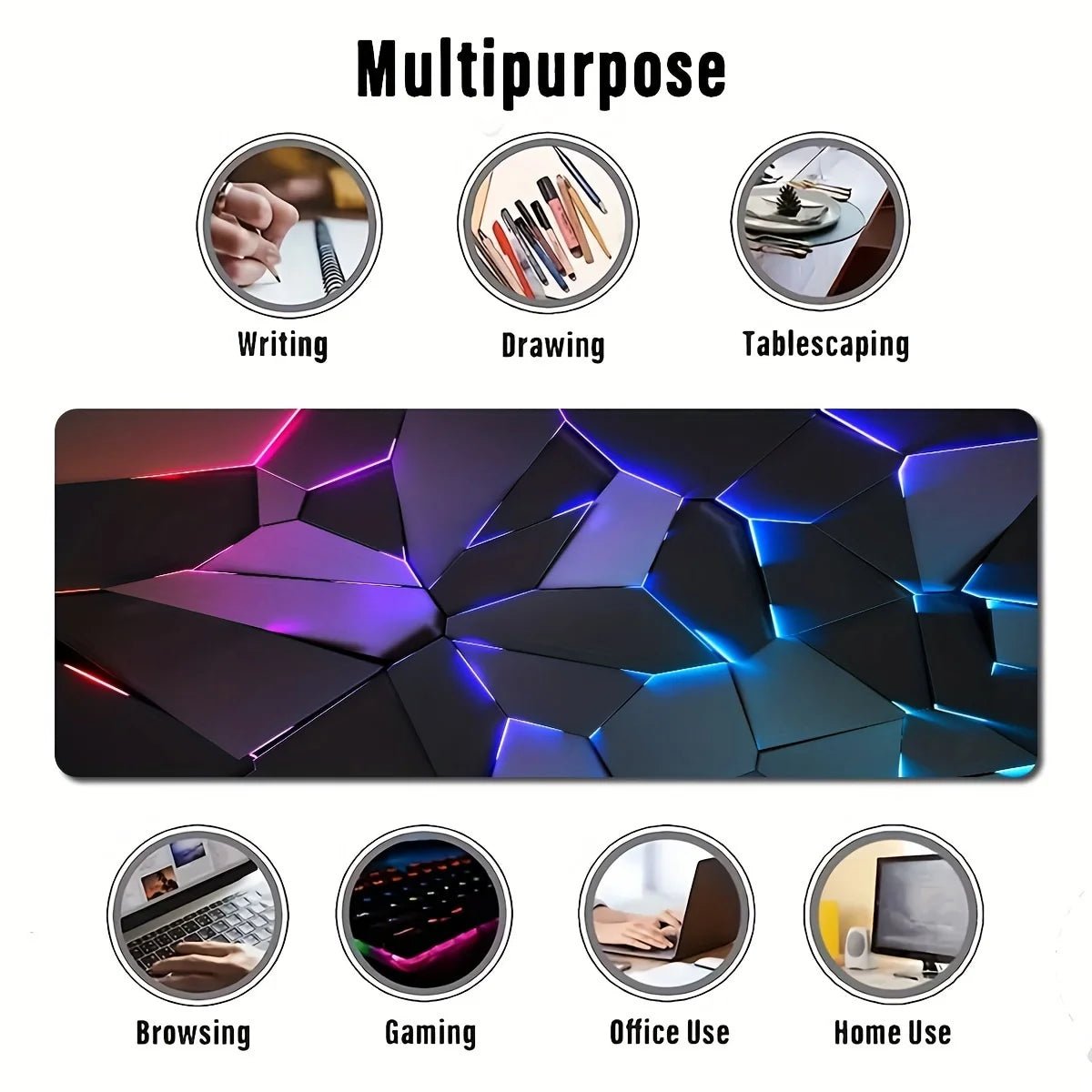 Tapis souris XXL gaming géométrie 3D RGB 8 tailles — GamerZone
