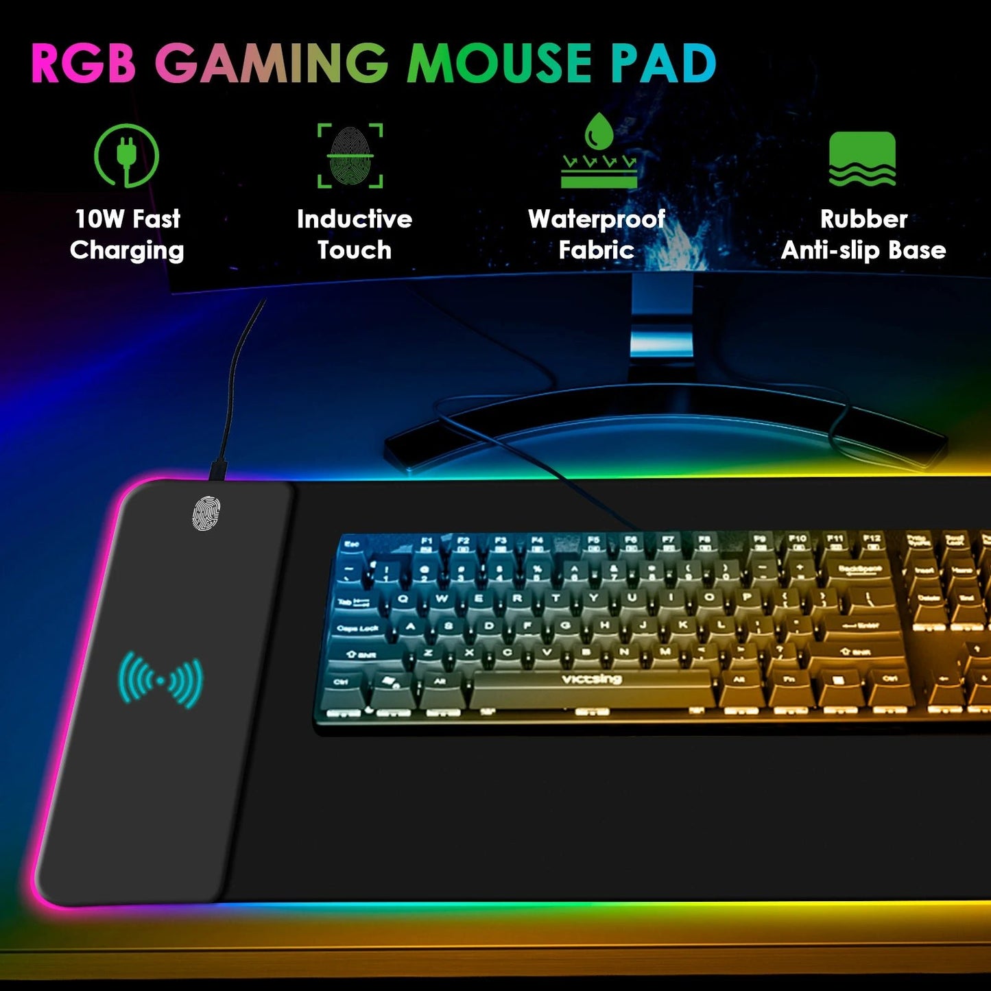 Tapis de Souris Gaming RGB Chargeur Sans Fil 15W XL - GamerZone