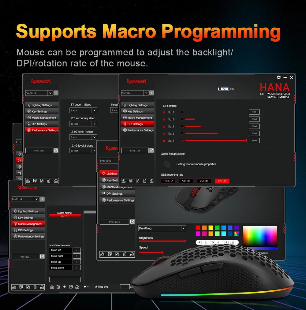Souris Gaming Sans Fil Redragon RGB — Bluetooth / 2.4G / Filaire - GamerZone