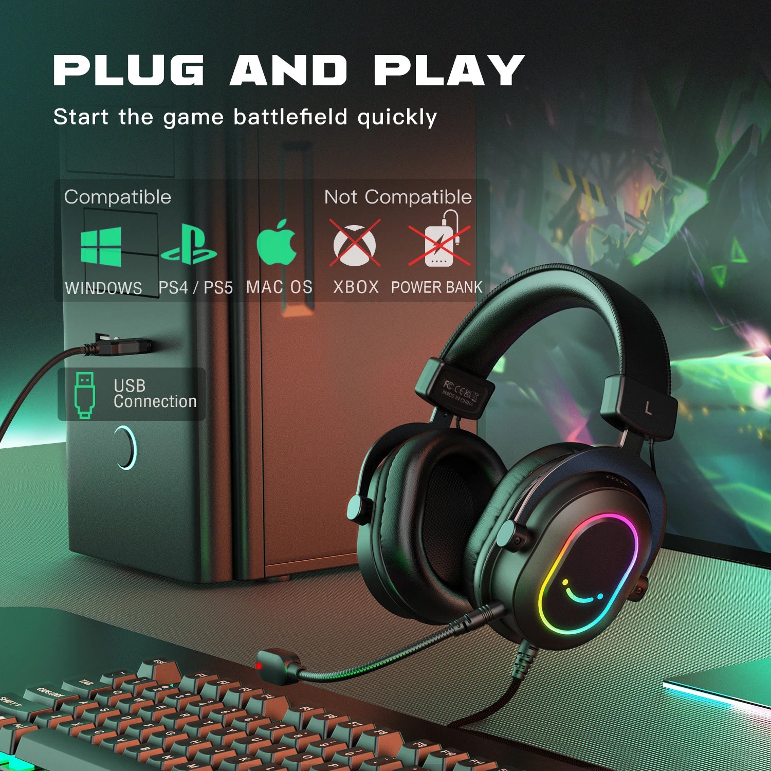 Casque gaming surround 7.1 RGB Fifine — PC PS4 PS5 GamerZone
