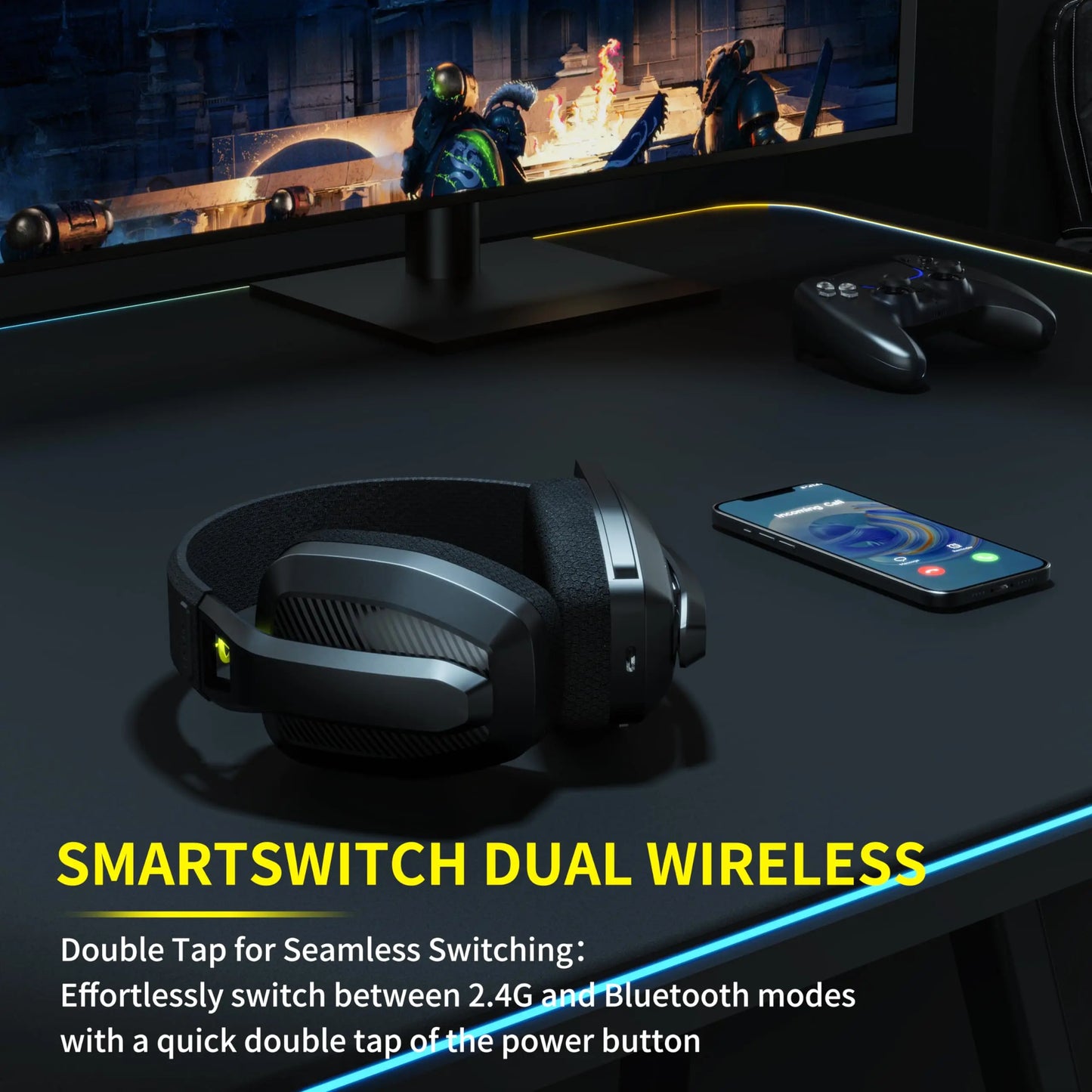 Casque Gaming Sans Fil BINNUNE BW06 — 2.4GHz / Bluetooth 5.3 / Dual Wireless - GamerZone