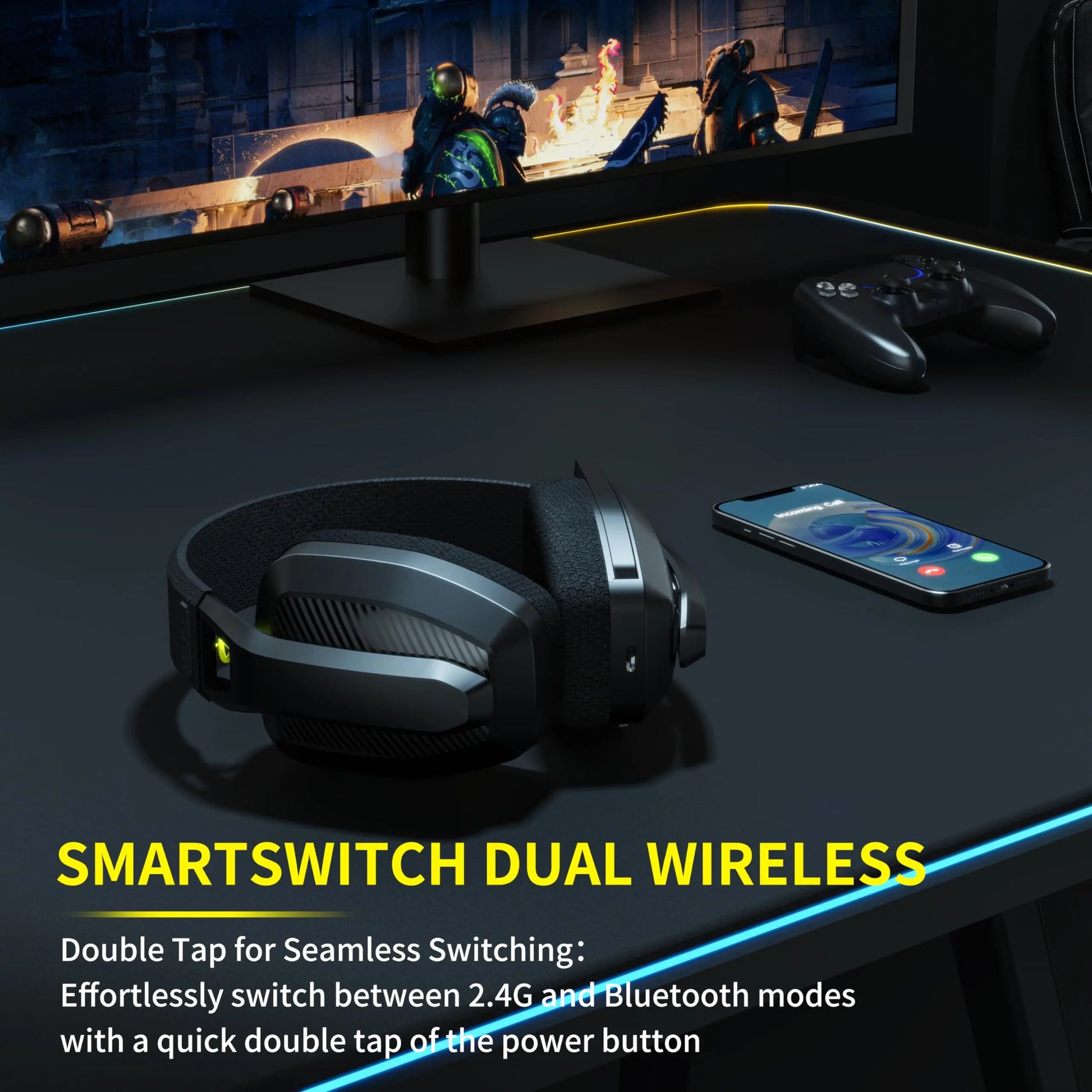Casque Gaming Sans Fil BINNUNE BW06 — 2.4GHz / Bluetooth 5.3 / Dual Wireless - GamerZone