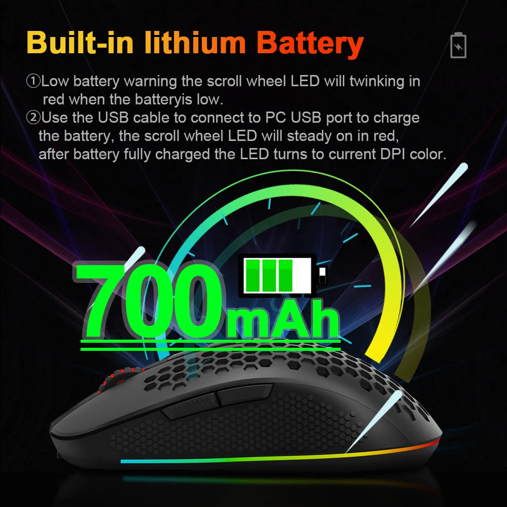 Souris gaming sans fil Redragon RGB 700mAh longue durée — GamerZone