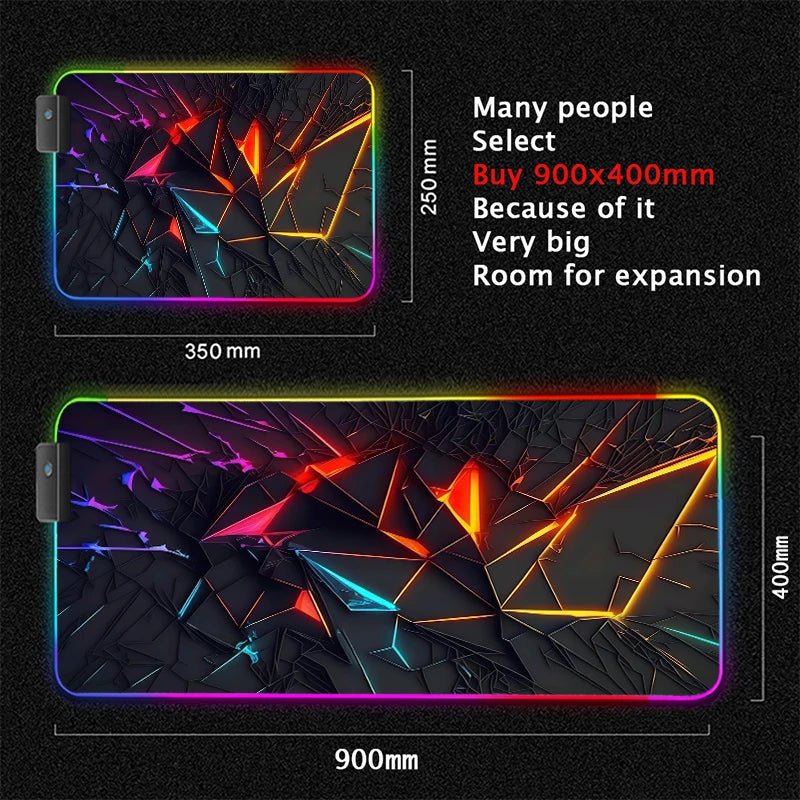 Tapis de souris XXL RGB gaming géométrie 3D LED — GamerZone