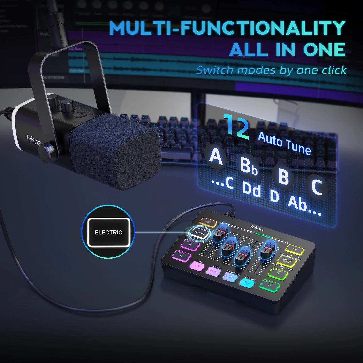 kit streaming FIFINE KS5 micro table mixage RGB gaming