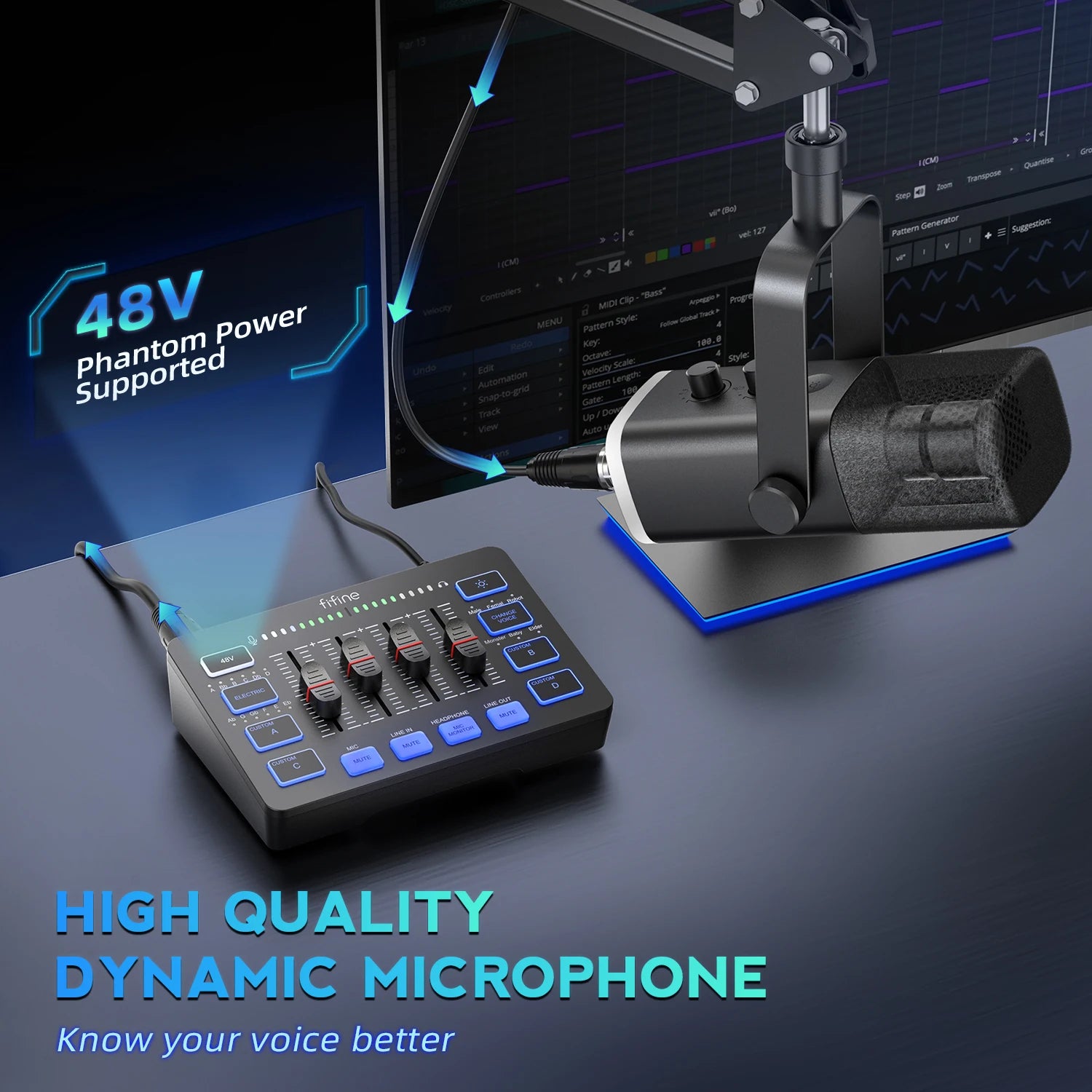 kit streaming FIFINE KS5 micro table mixage RGB gaming
