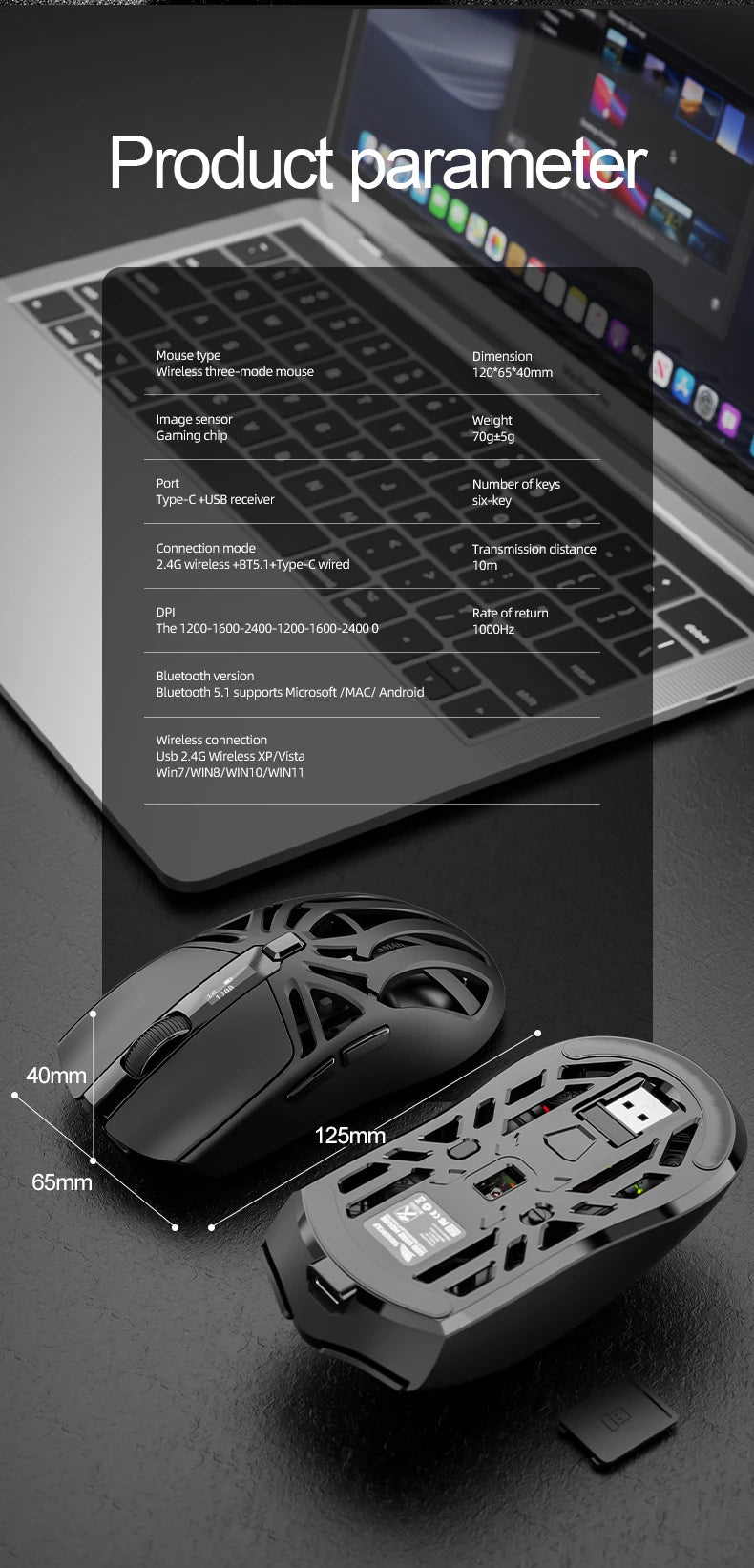 SMAILWOLF RS8 – Souris Gaming Sans Fil 10 000 DPI 1000 Hz - GamerZone