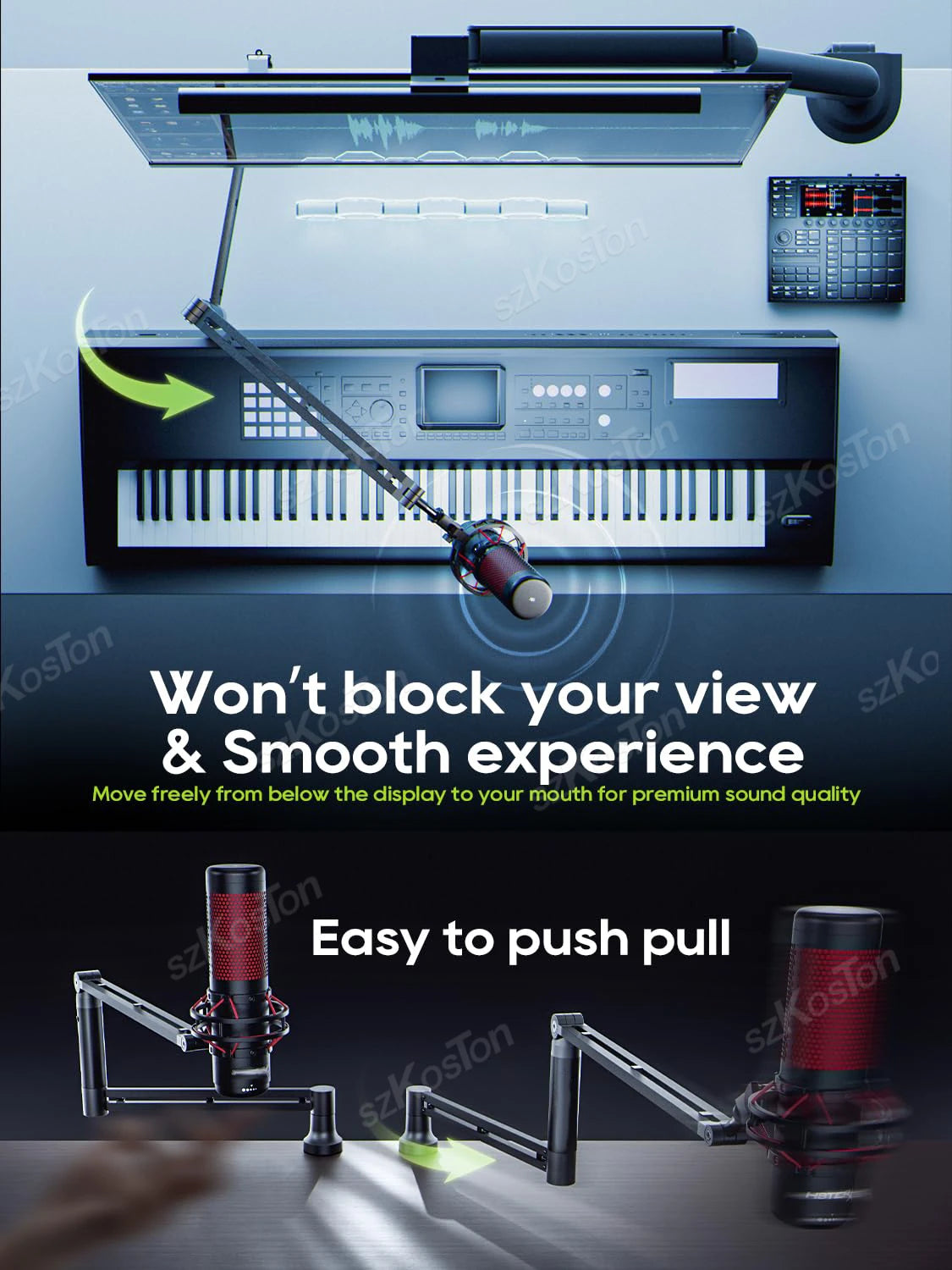 Bras de Microphone Gaming Professionnel — Réglable 360°, Profil Bas, Gestion des Câbles — Compatible AM8, K688, A8 - GamerZone