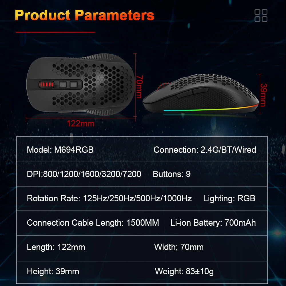 Souris gaming sans fil Redragon RGB compatibilité PC Mac — GamerZone