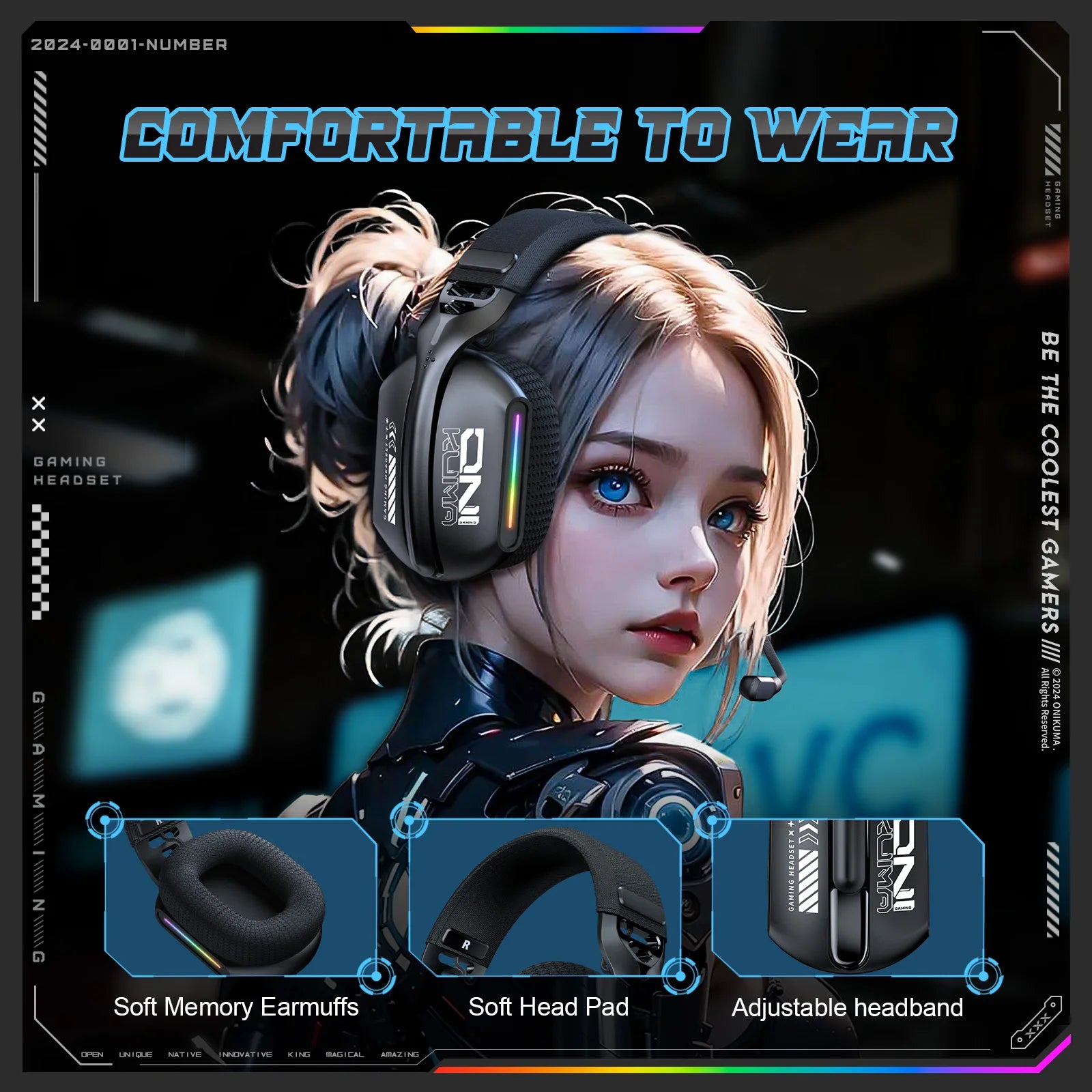 Casque Gaming Sans Fil ONIKUMA GT808 — RGB / 3 Modes / Bluetooth 5.3 / 2.4GHz - GamerZone