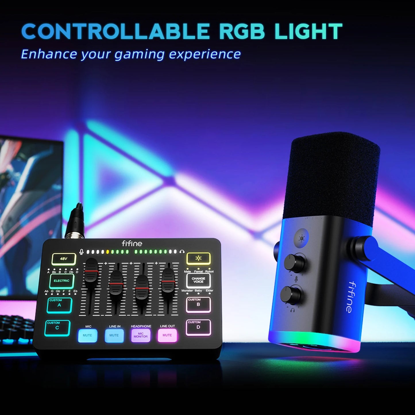 kit streaming FIFINE KS5 micro table mixage RGB gaming