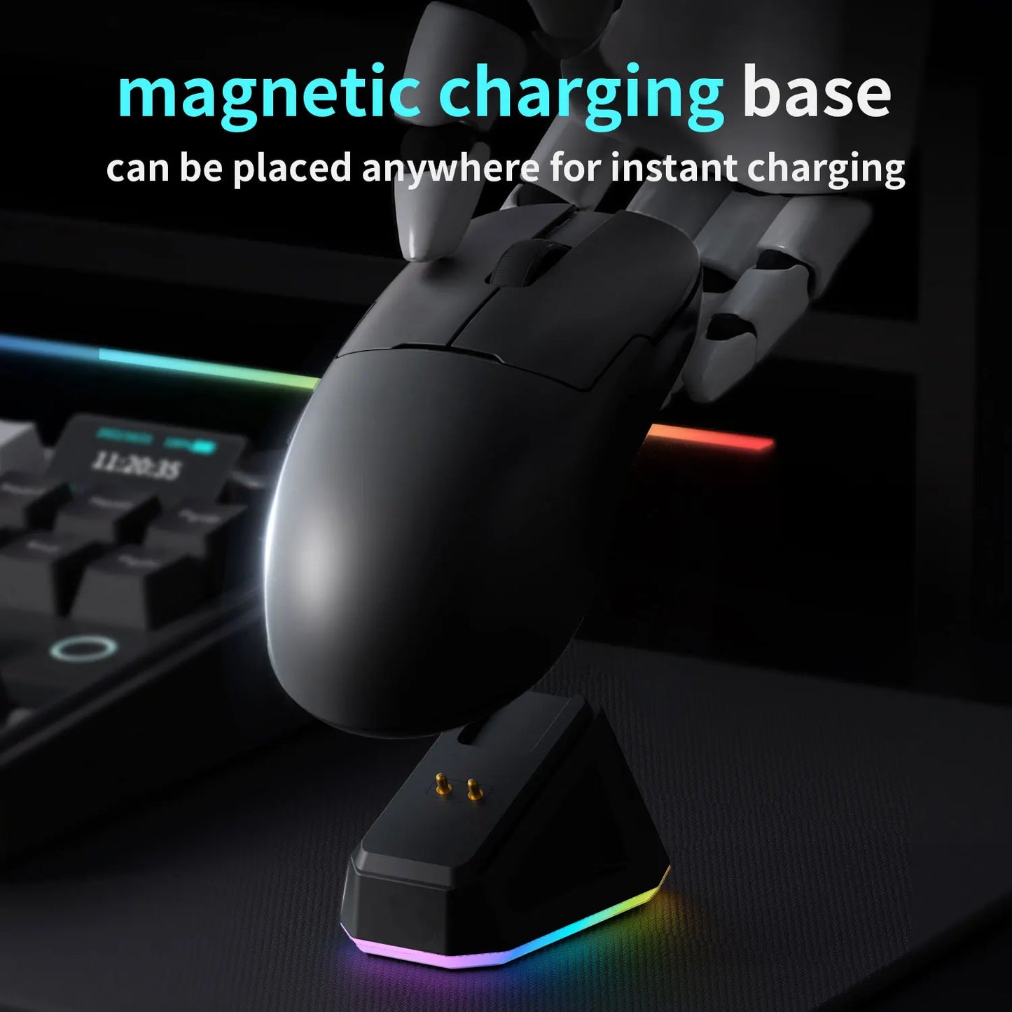Souris Gaming Sans Fil AJAZZ AJ159 Pro – Tri-Mode 2.4G/BT/Filaire – Capteur PAW3395 – Station de Charge Magnétique