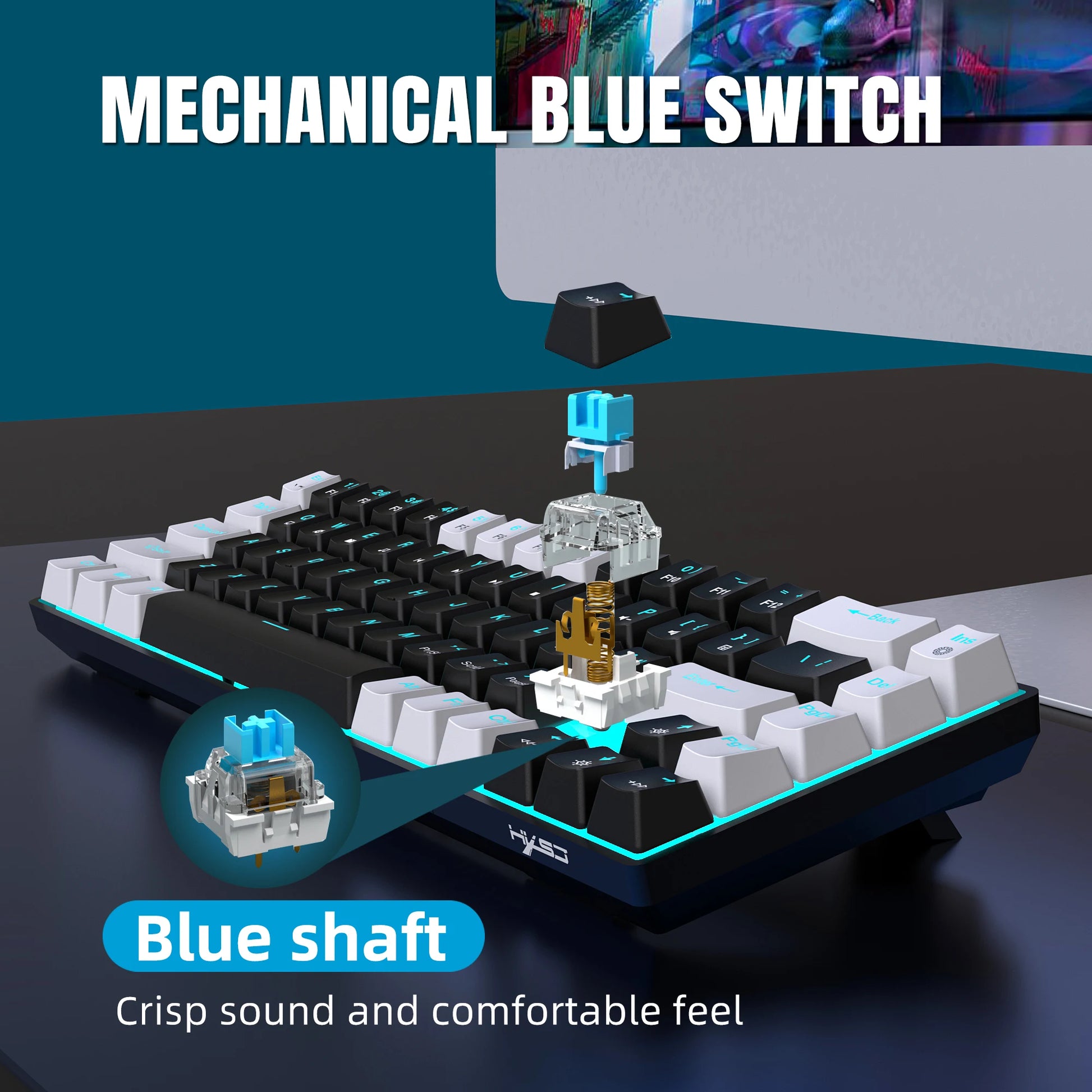 Clavier Mécanique Gaming 68 Touches — RGB / Switch Bleu / Hot - Swap - GamerZone