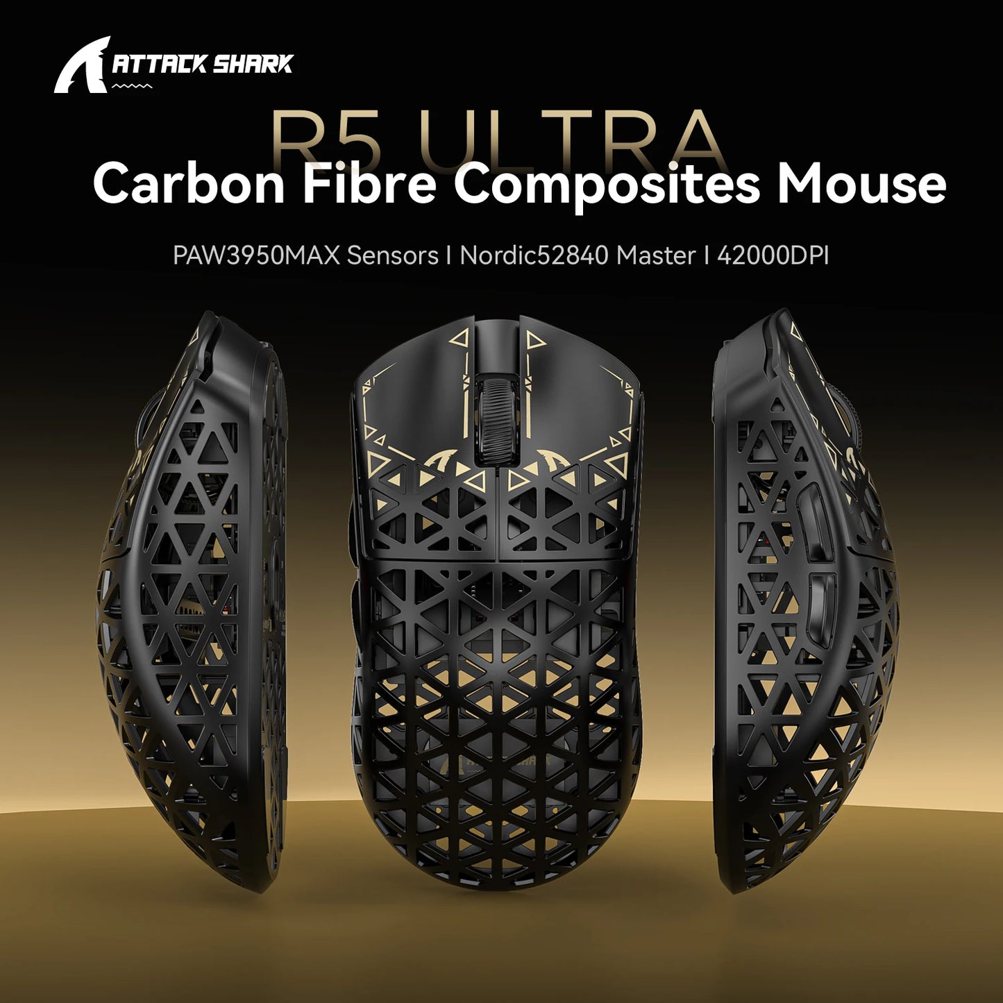 Souris Gaming Sans Fil Attack Shark R5 Ultra – Fibre de Carbone – Capteur PAW3950MAX – 8000Hz – 42g Ultra Légère – Tri-Mode - GamerZone