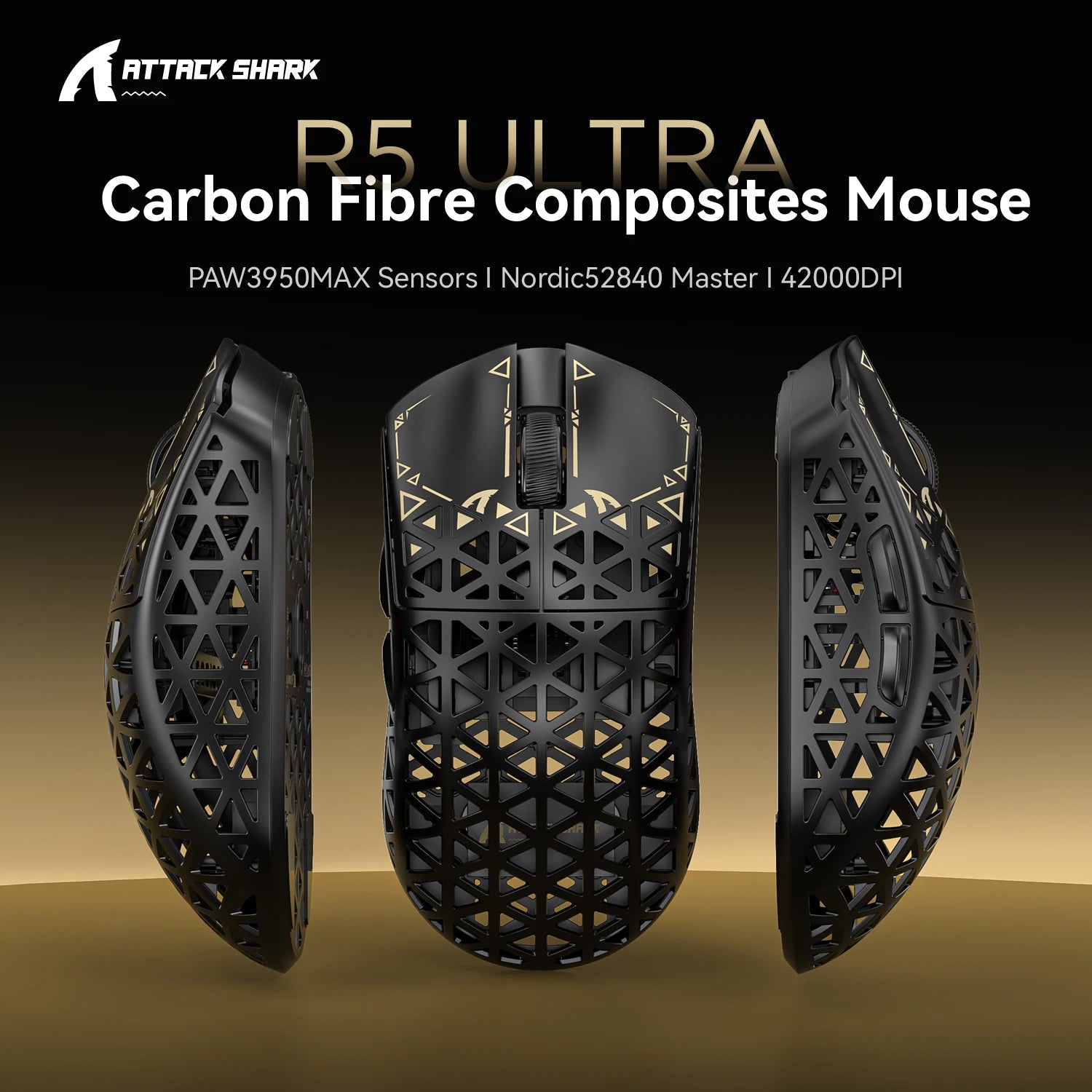 Souris Gaming Sans Fil Attack Shark R5 Ultra – Fibre de Carbone – Capteur PAW3950MAX – 8000Hz – 42g Ultra Légère – Tri-Mode - GamerZone