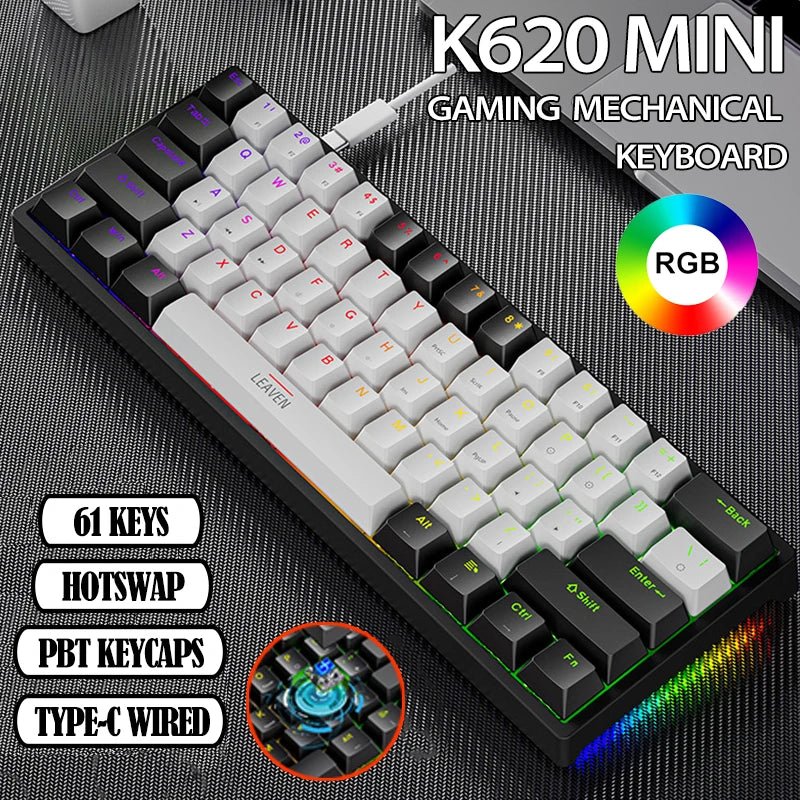 Clavier mécanique gaming compact K620 61 touches RGB Hot-Swap — GamerZone