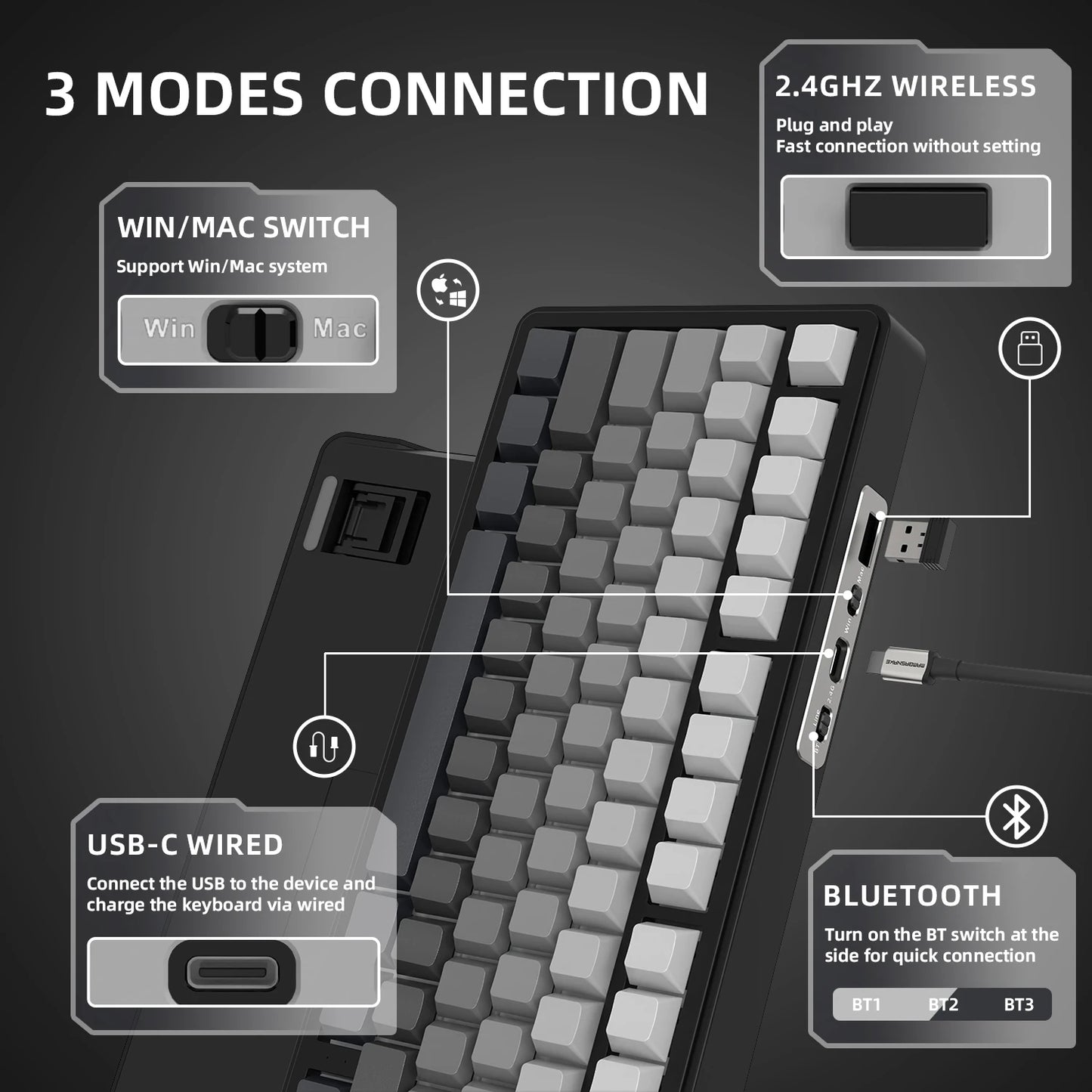 Clavier Mécanique Gaming Sans Fil Attack Shark X85 – 75% Gasket – Tri-Mode 2.4G/BT/Filaire – Switches Hot-Swap – Bouton CNC – RGB 1.6M