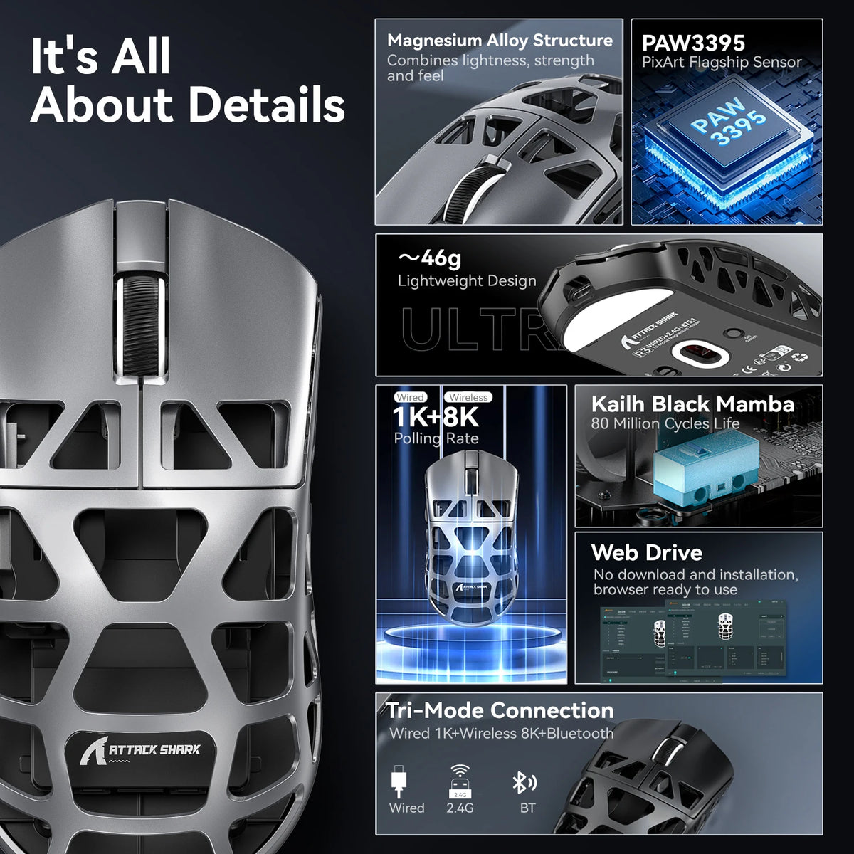 Attack Shark R3 – Souris Gaming Ultra-Légère 46 g - GamerZone
