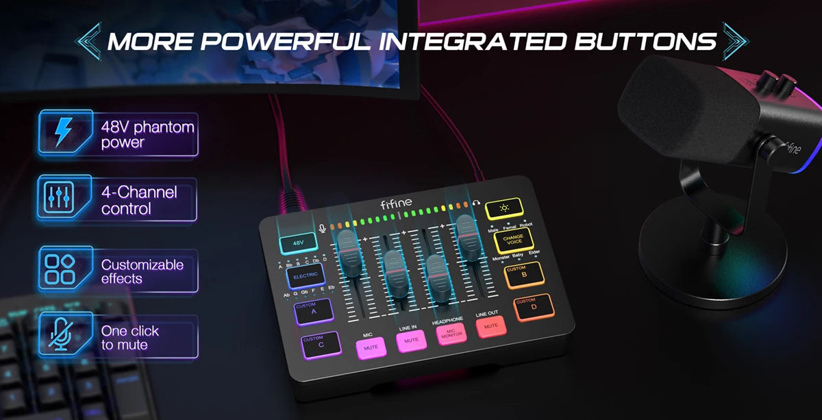 kit streaming FIFINE KS5 micro table mixage RGB gaming