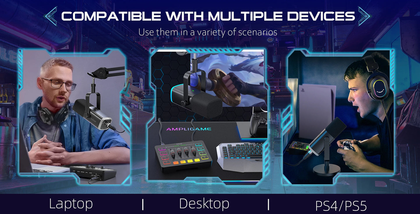 kit streaming FIFINE KS5 micro table mixage RGB gaming